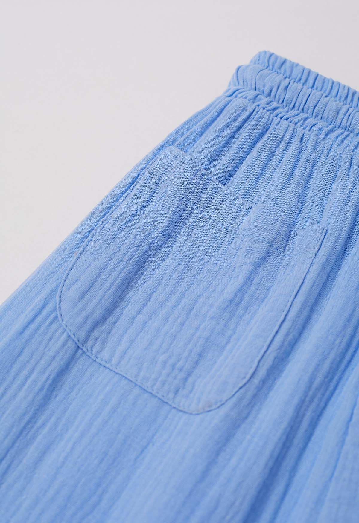 Pantalones ligeros de algodón con cordón en azul