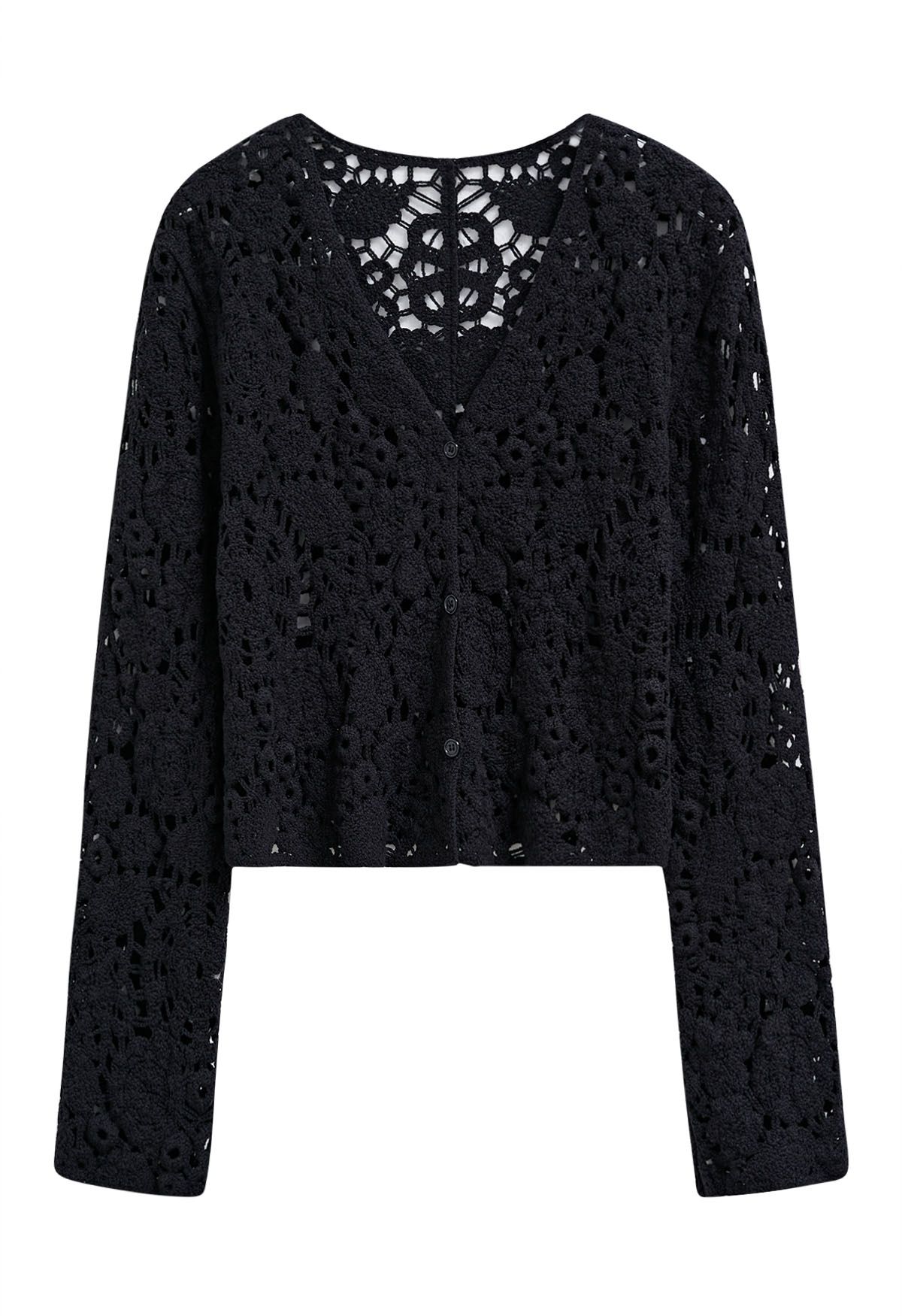 Cárdigan de crochet estilo bohemio en negro