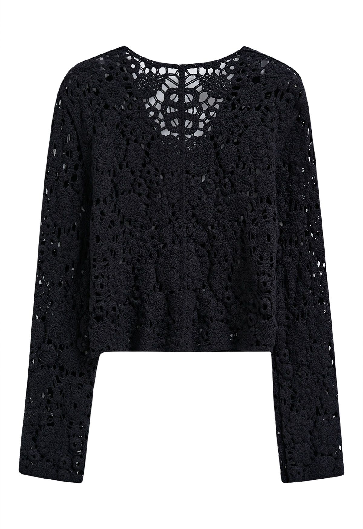 Cárdigan de crochet estilo bohemio en negro