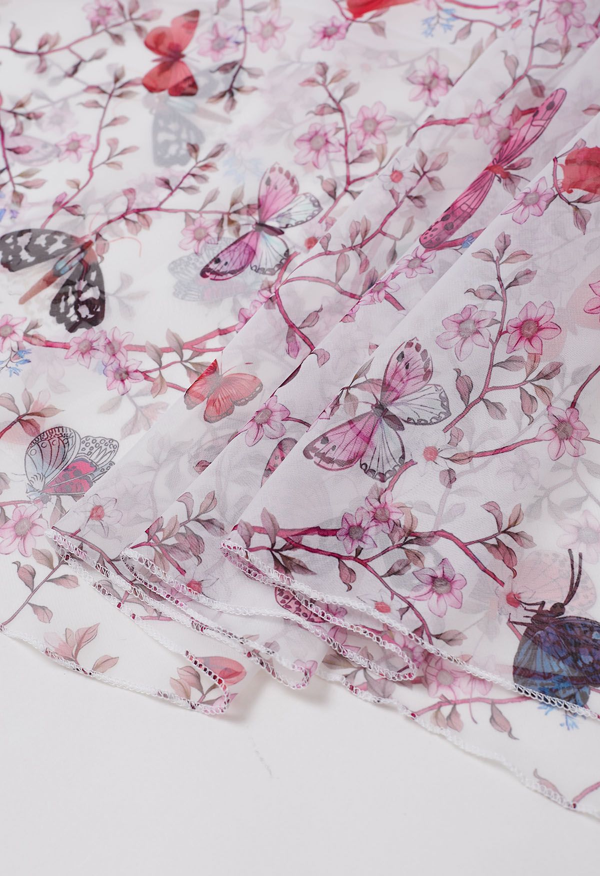 Falda larga de gasa con estampado floral de mariposa