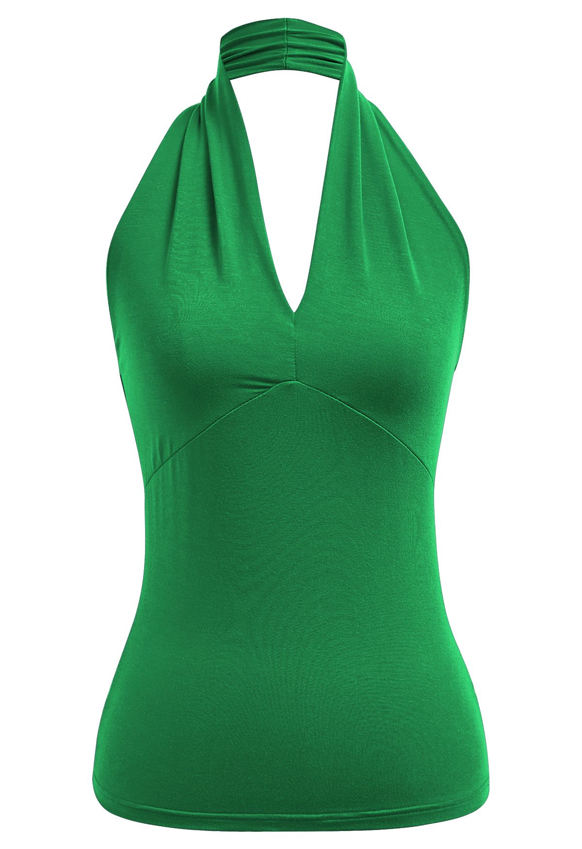 Top sin mangas con cuello en V y halter Optimal en verde