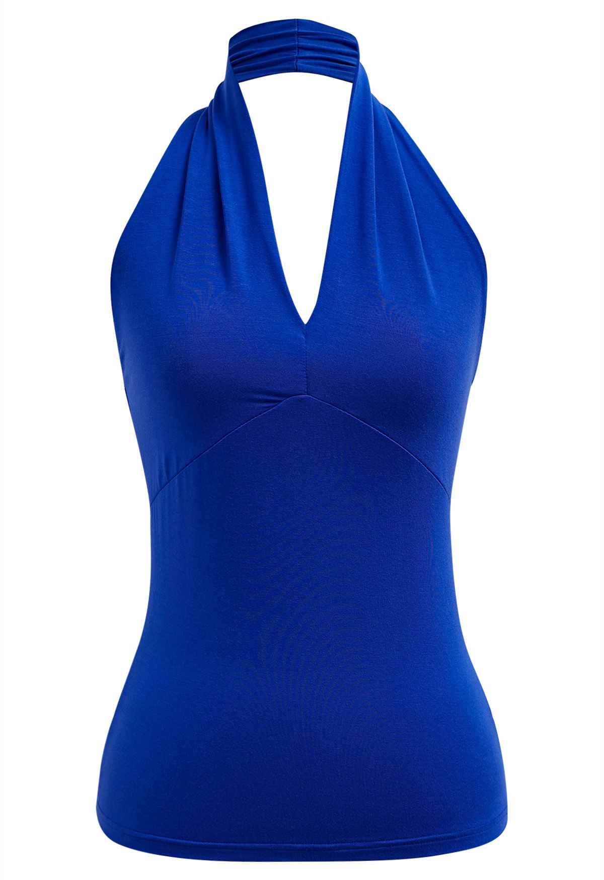 Top sin mangas con cuello en V y halter Optimal en azul