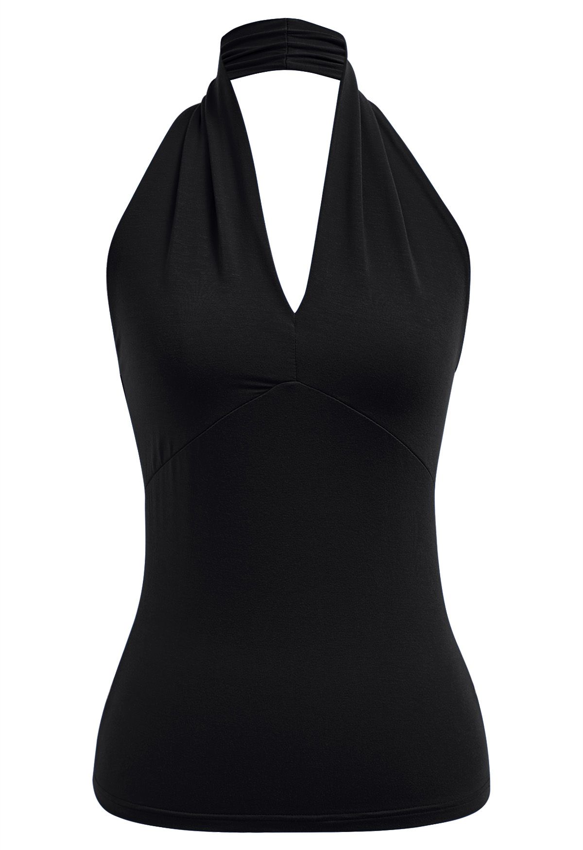 Top sin mangas con cuello en V y halter Optimal en negro