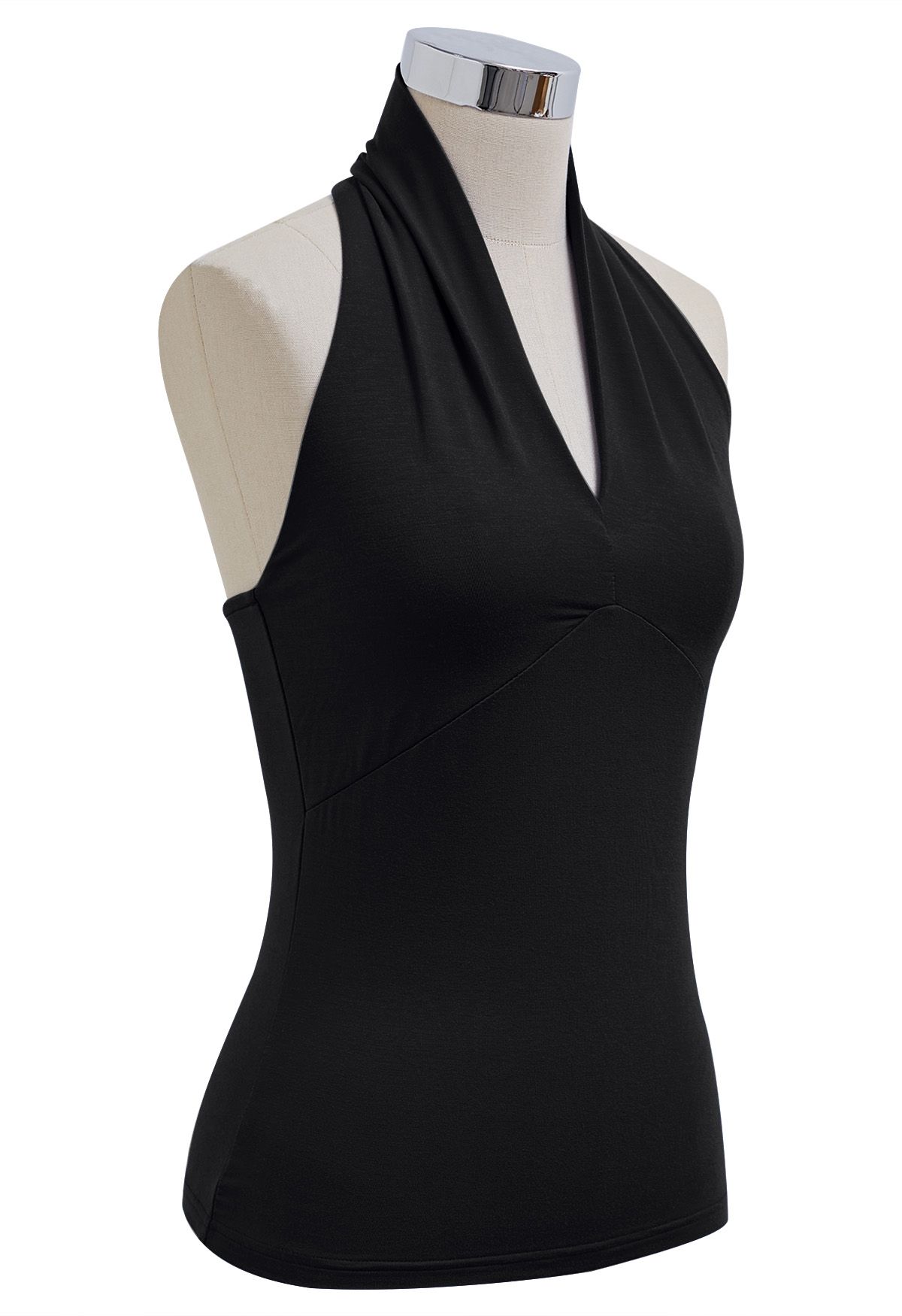 Top sin mangas con cuello en V y halter Optimal en negro