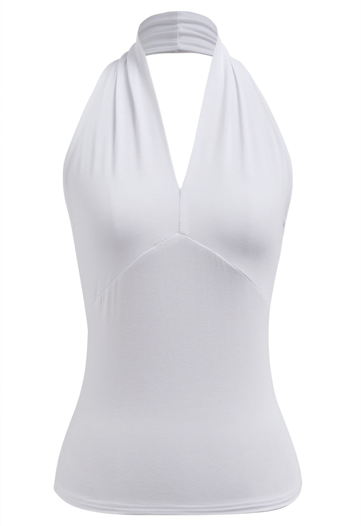 Top sin mangas con cuello en V y halter Optimal en blanco