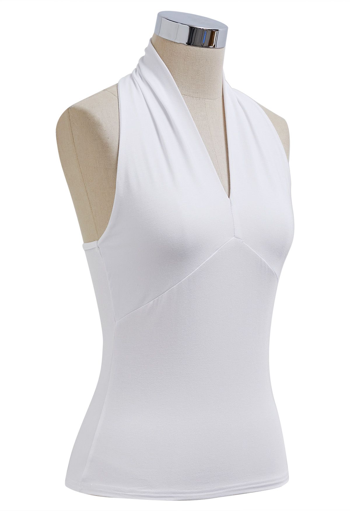 Top sin mangas con cuello en V y halter Optimal en blanco