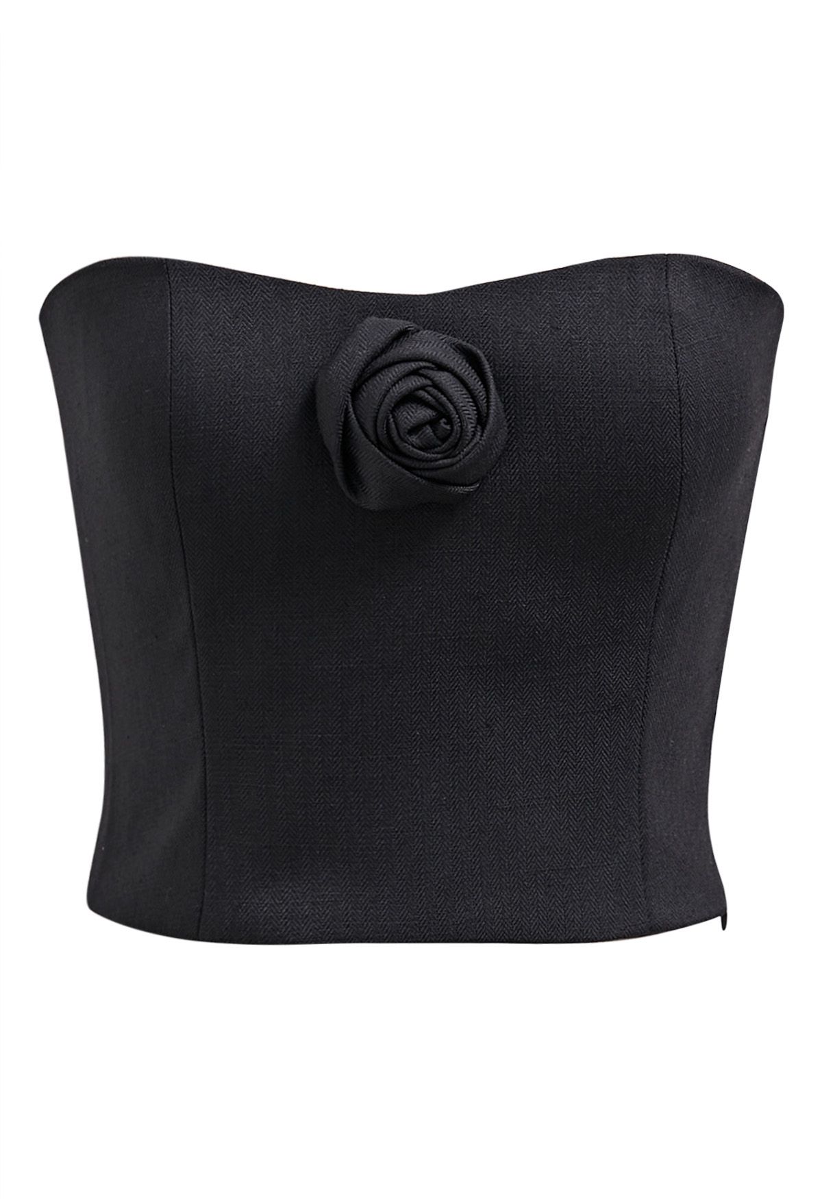 Top de tubo con espalda fruncida en negro de 3D Rose