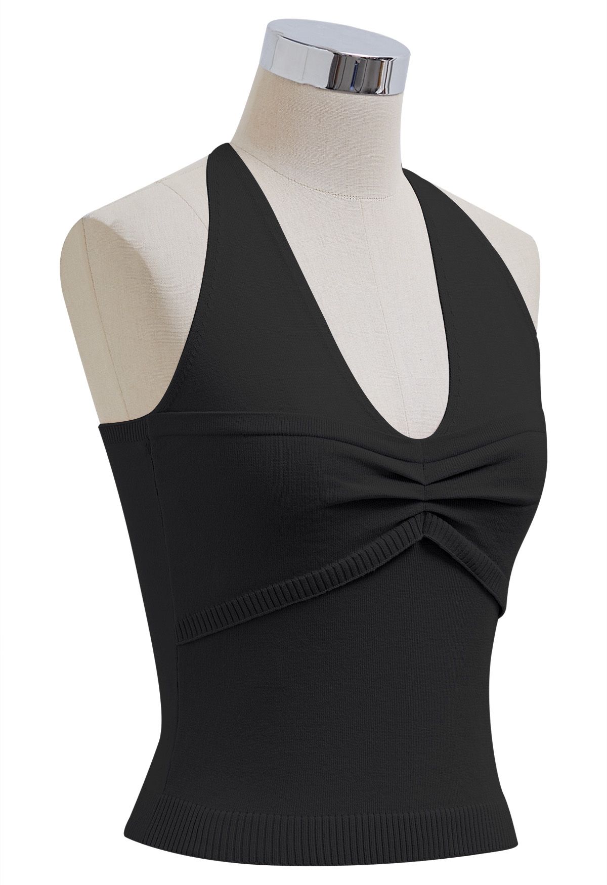 Top de punto con escote halter y detalle de pinzas en negro