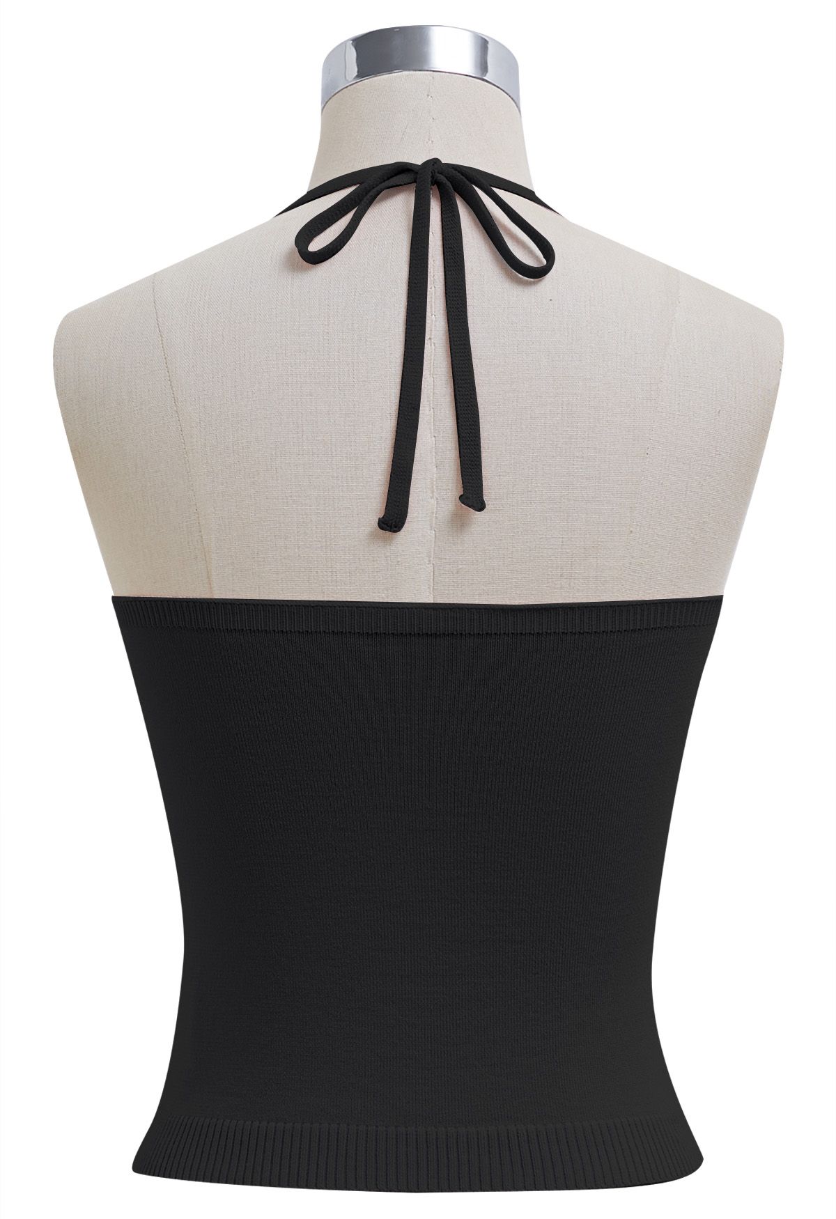 Top de punto con escote halter y detalle de pinzas en negro