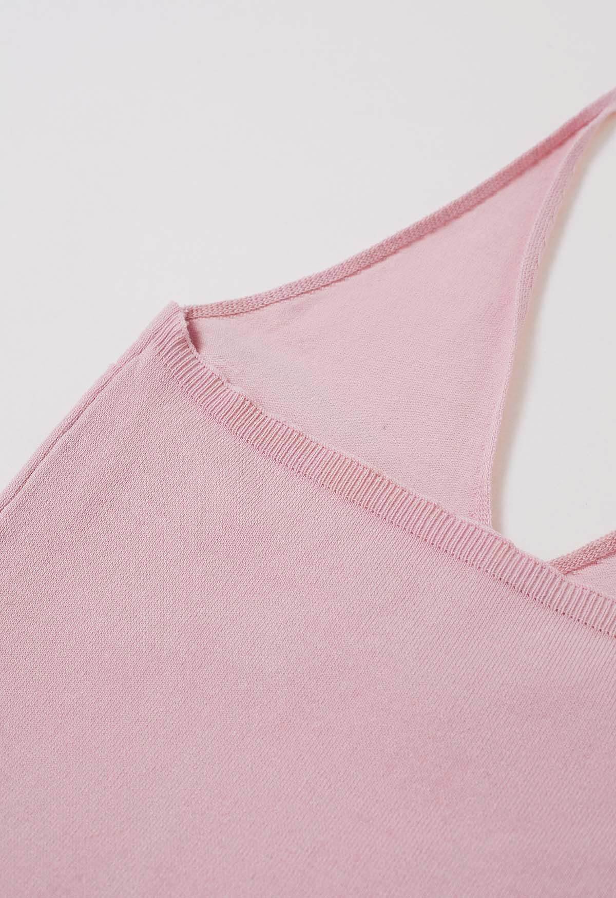 Top de punto con escote halter y detalle de pinzas en rosa