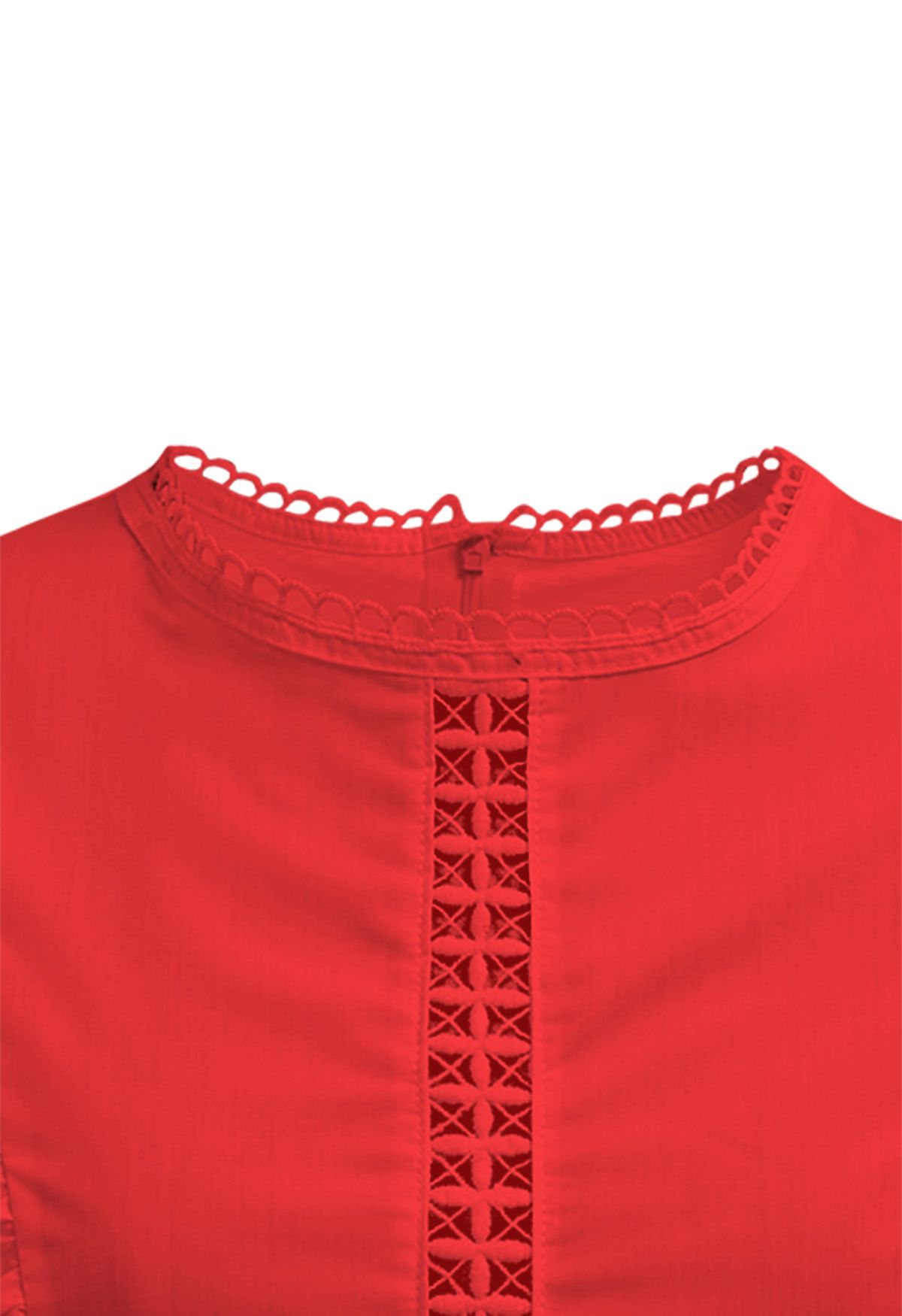 Top de algodón sin mangas con ribete de crochet en rojo