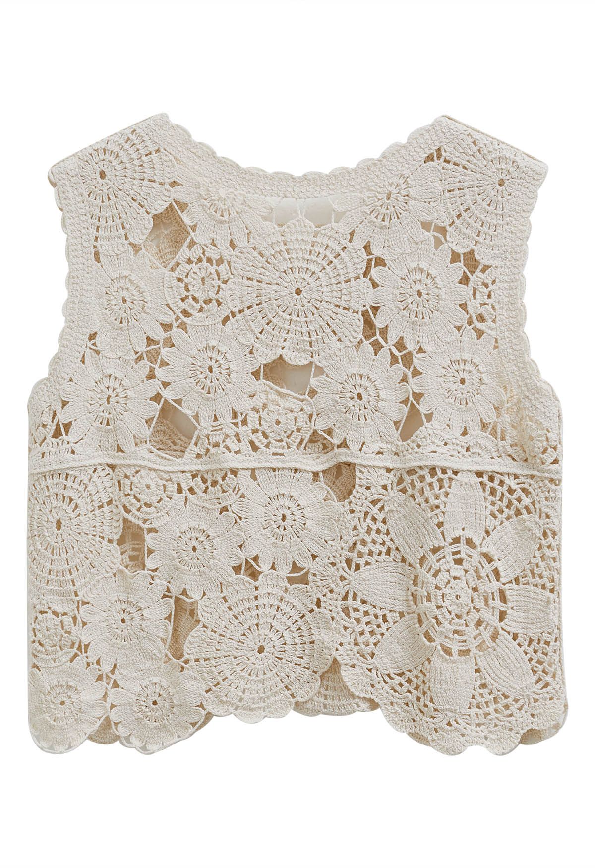 Top sin mangas de crochet bohemio calado