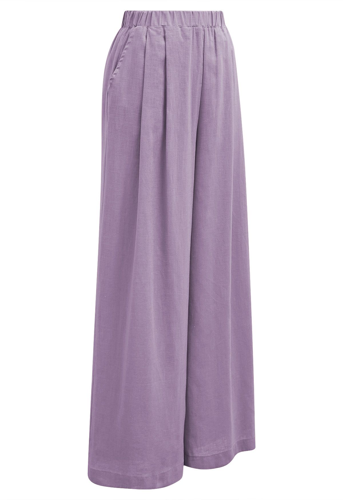 Pantalones anchos de mezcla de lino con bolsillo lateral en lavanda