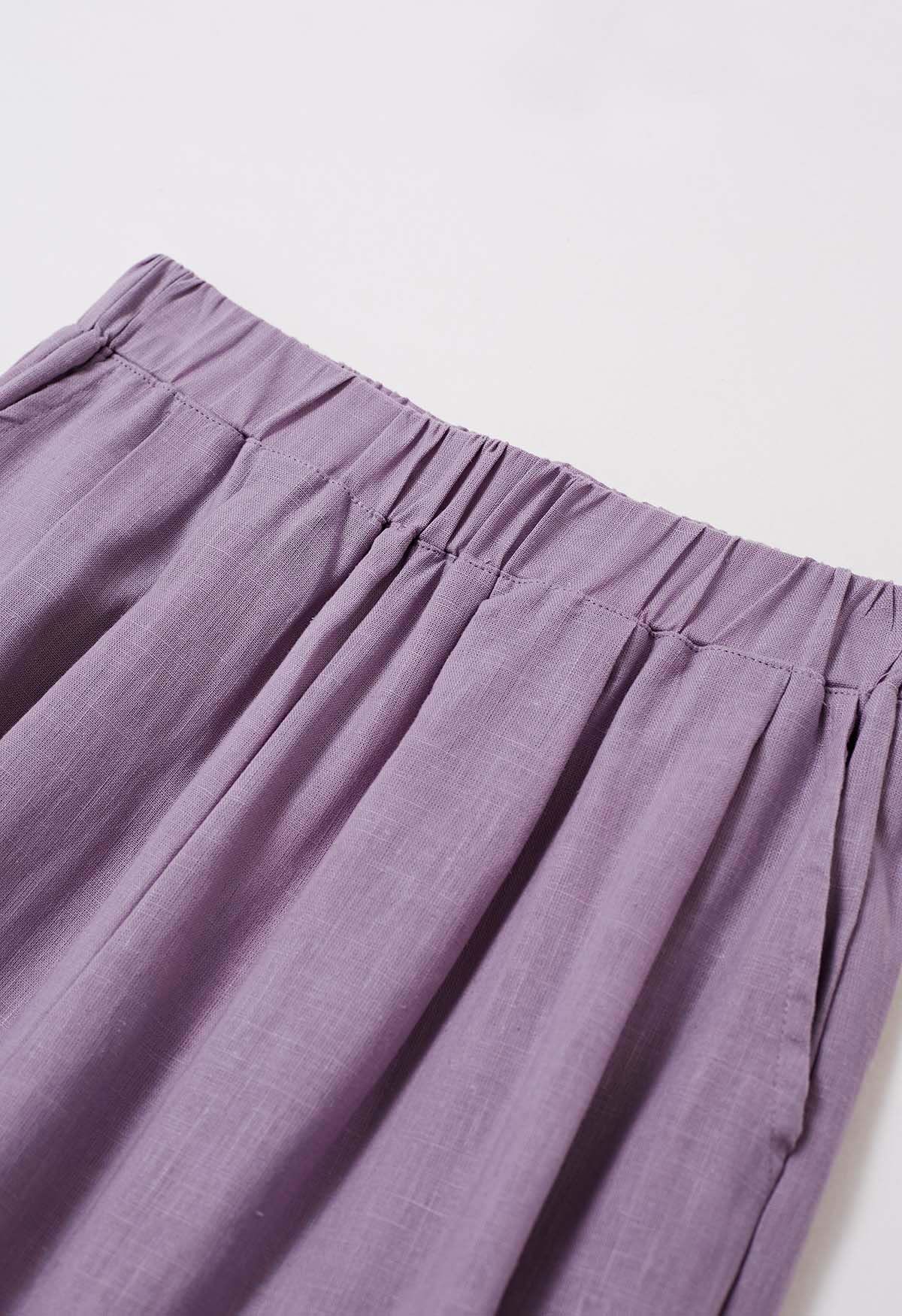 Pantalones anchos de mezcla de lino con bolsillo lateral en lavanda