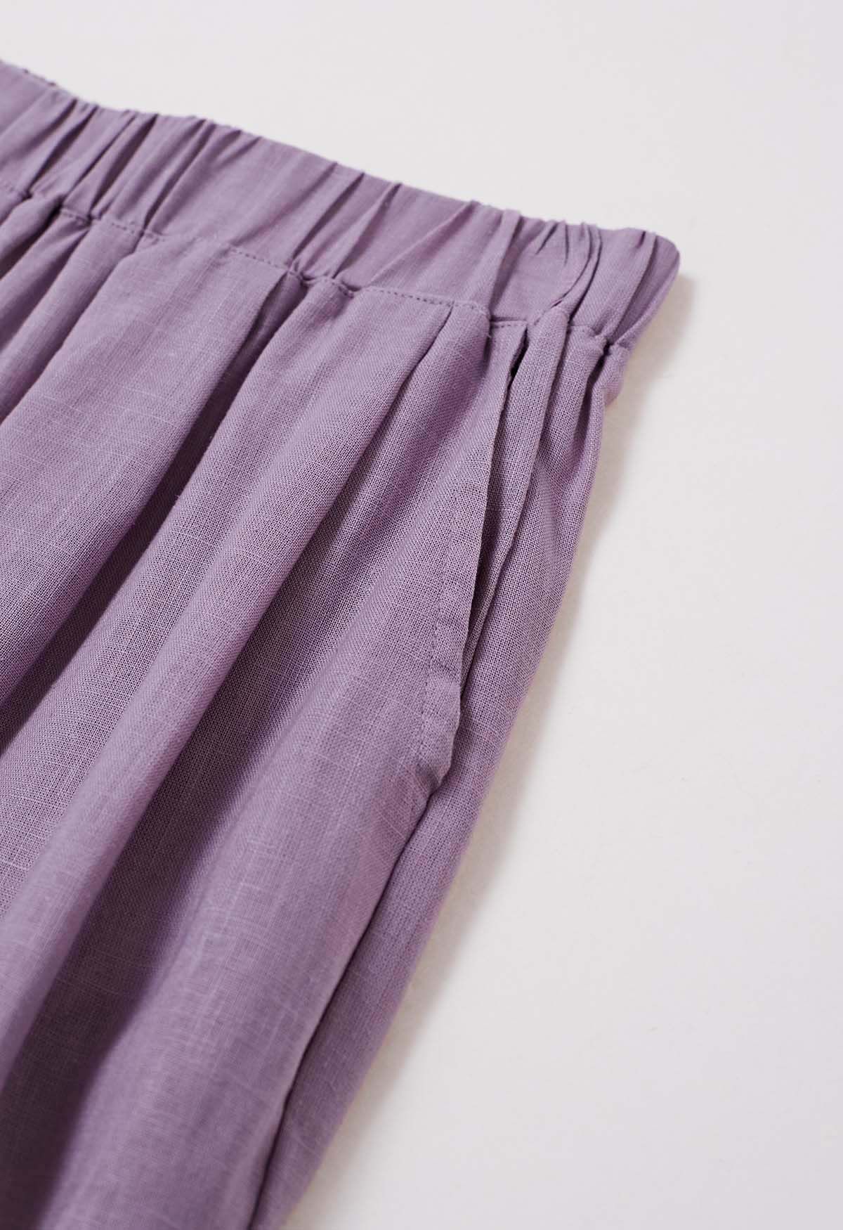 Pantalones anchos de mezcla de lino con bolsillo lateral en lavanda