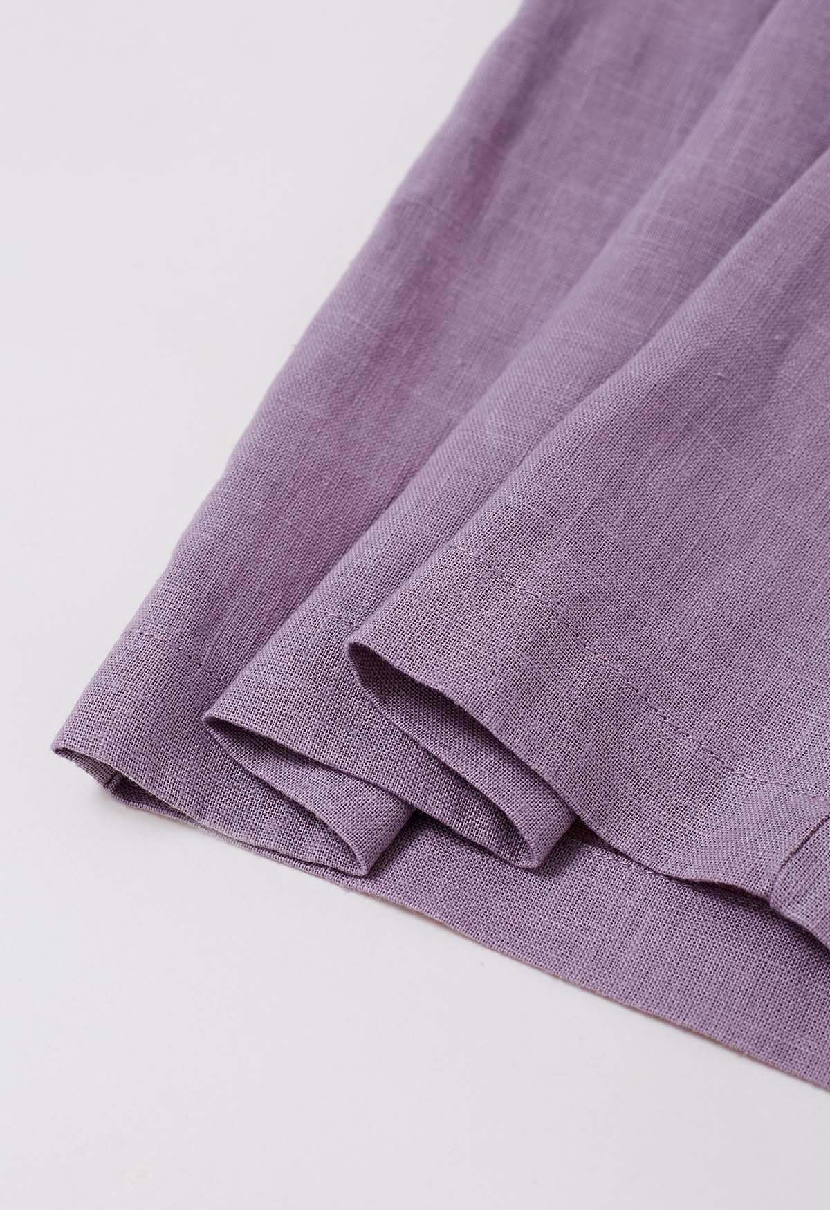 Pantalones anchos de mezcla de lino con bolsillo lateral en lavanda