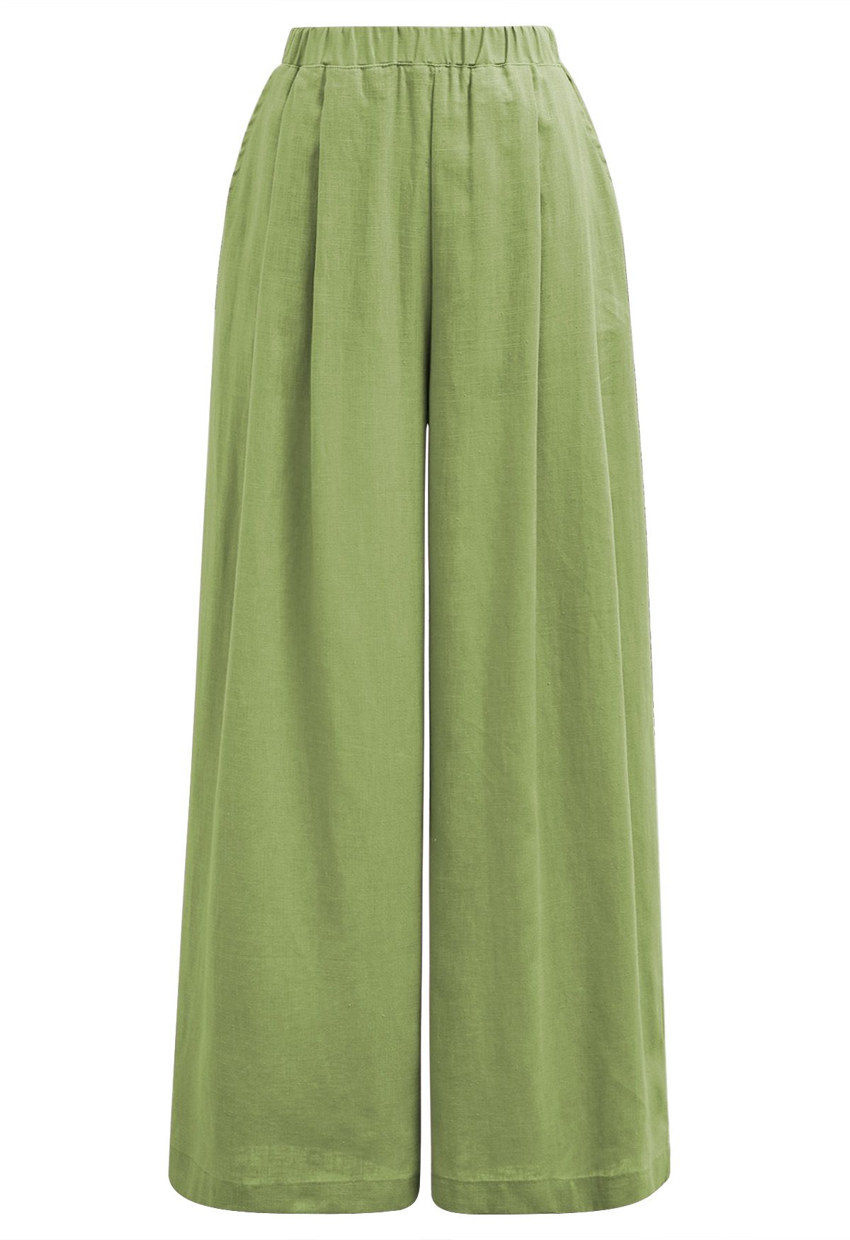 Pantalones anchos de mezcla de lino con bolsillo lateral en verde