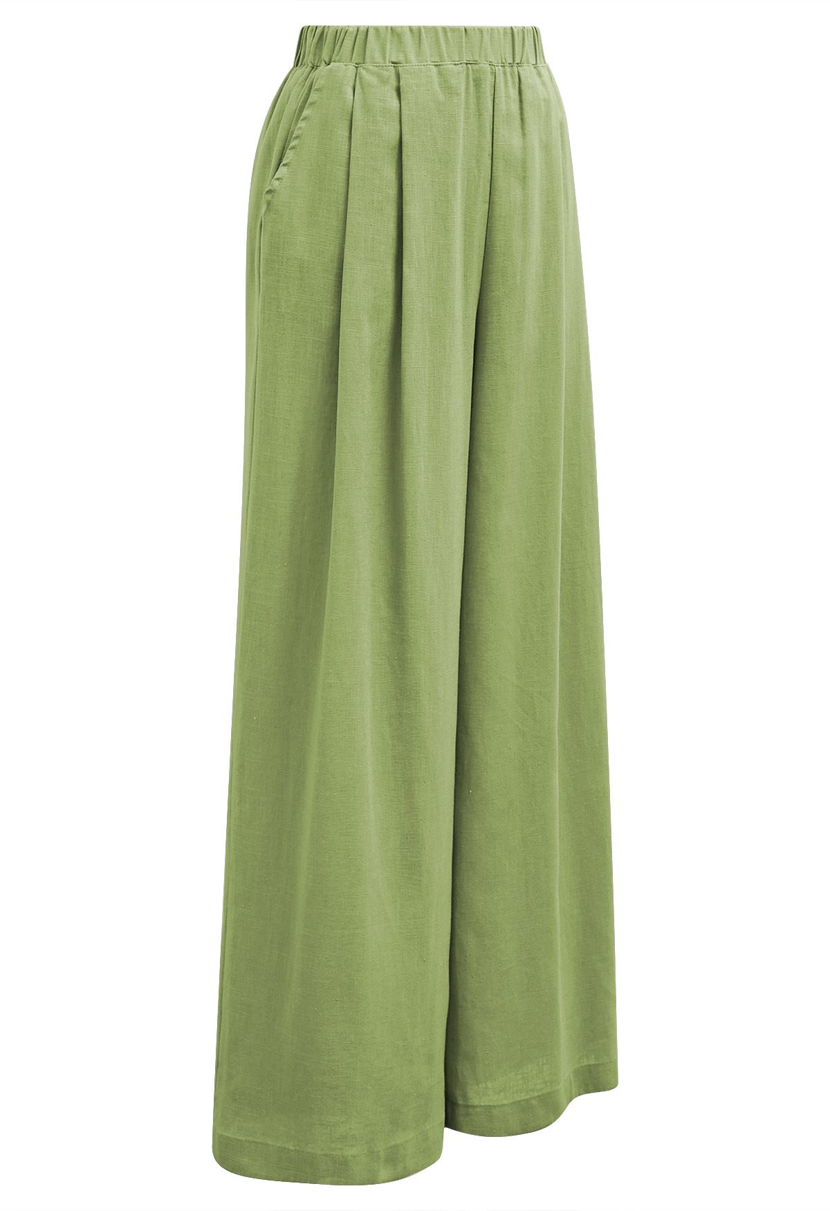 Pantalones anchos de mezcla de lino con bolsillo lateral en verde