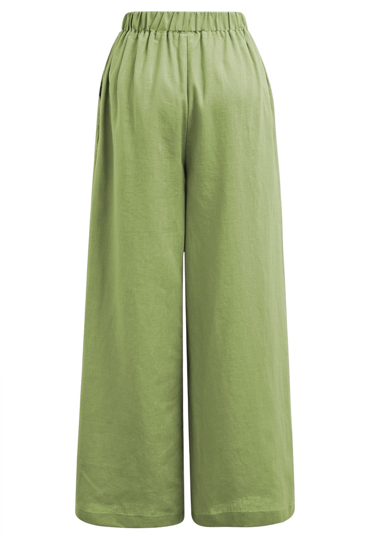 Pantalones anchos de mezcla de lino con bolsillo lateral en verde