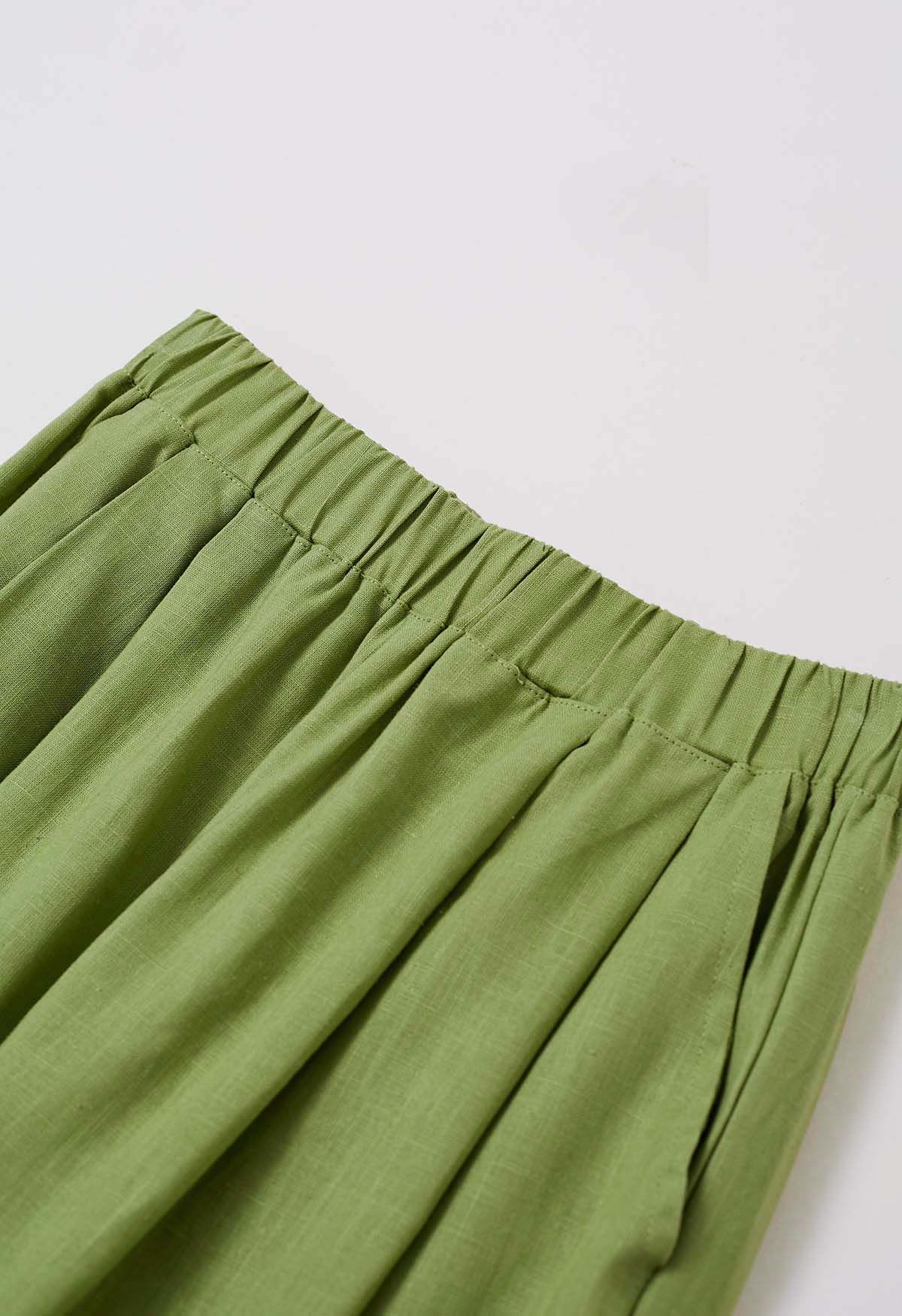 Pantalones anchos de mezcla de lino con bolsillo lateral en verde