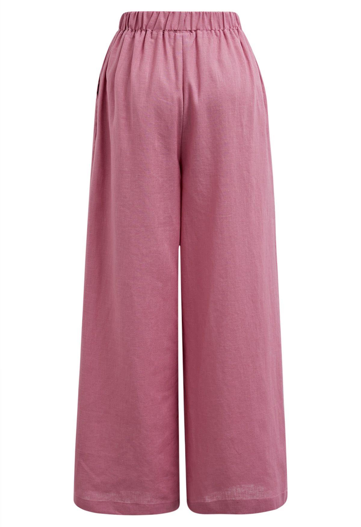 Pantalones anchos de mezcla de lino con bolsillo lateral en rosa