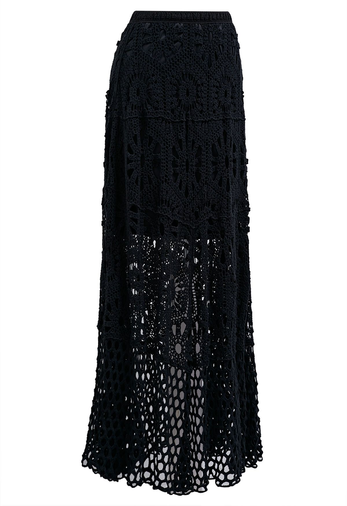 Falda larga de crochet con calado bohemio en negro