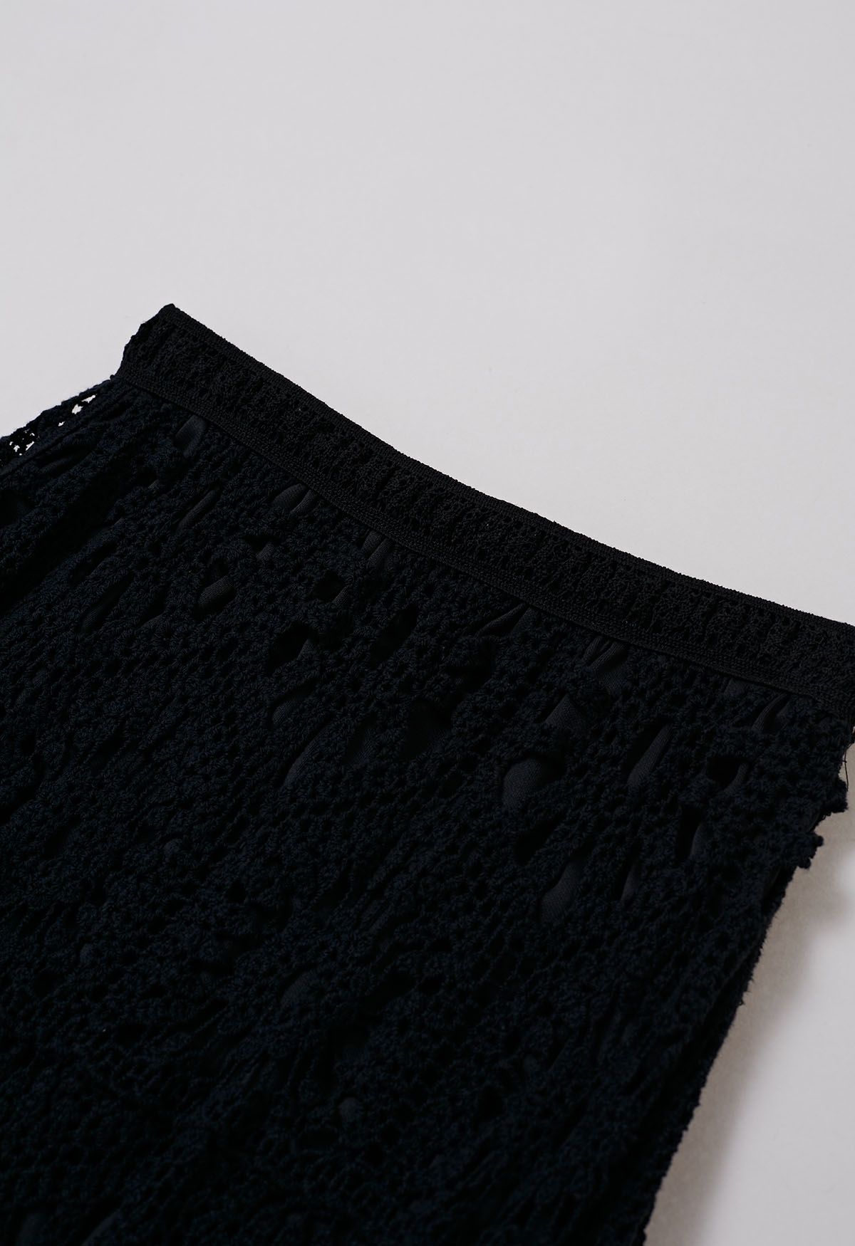 Falda larga de crochet con calado bohemio en negro