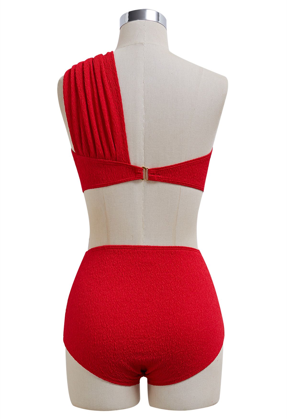 Conjunto de bikini con textura anudada de un solo hombro en rojo