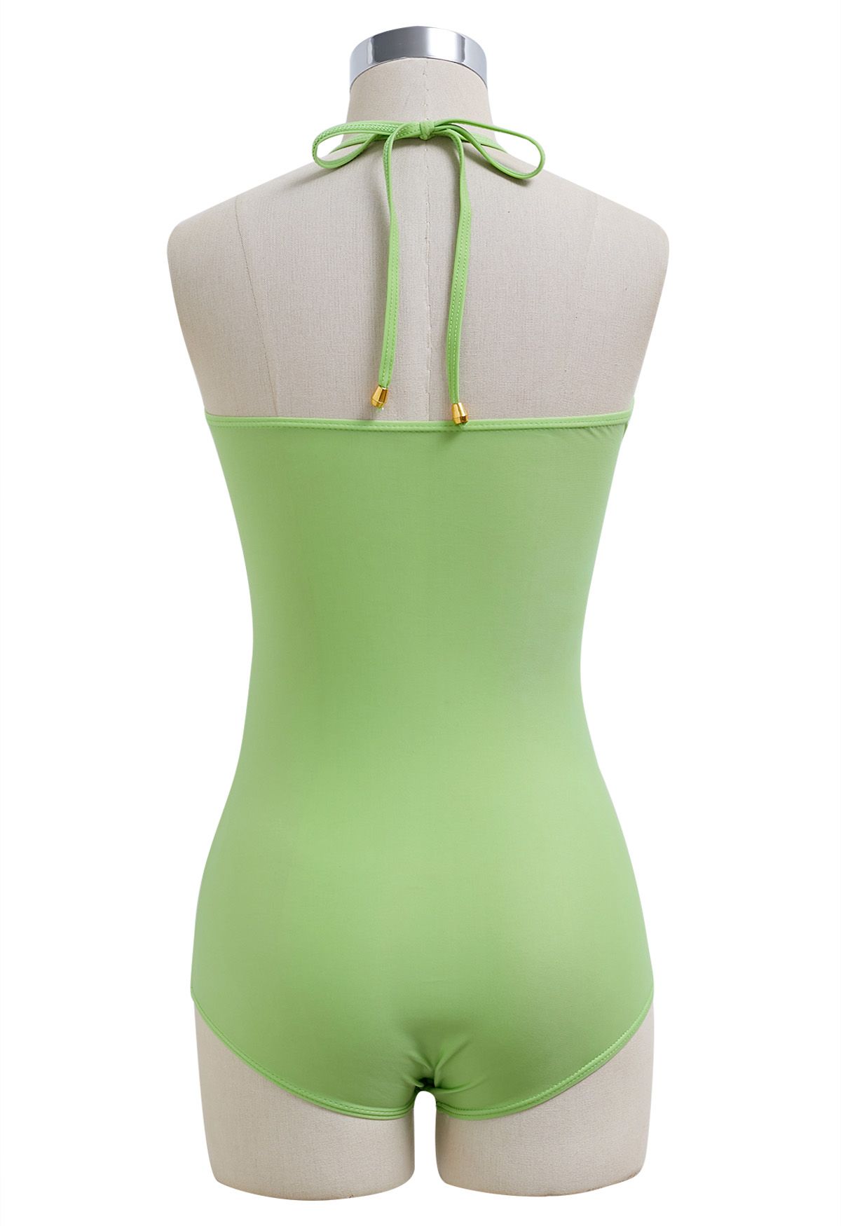 Traje de baño con cuello halter y cordón de color liso en verde