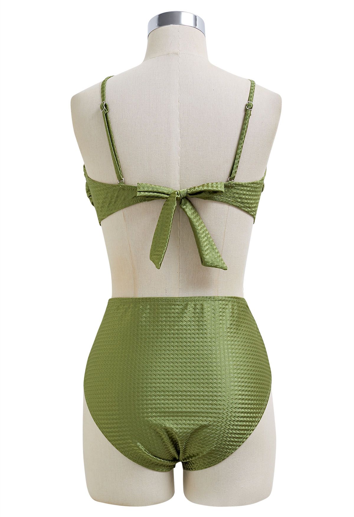 Conjunto de bikini con lazo y tirantes asimétricos con cuentas de resina en verde militar