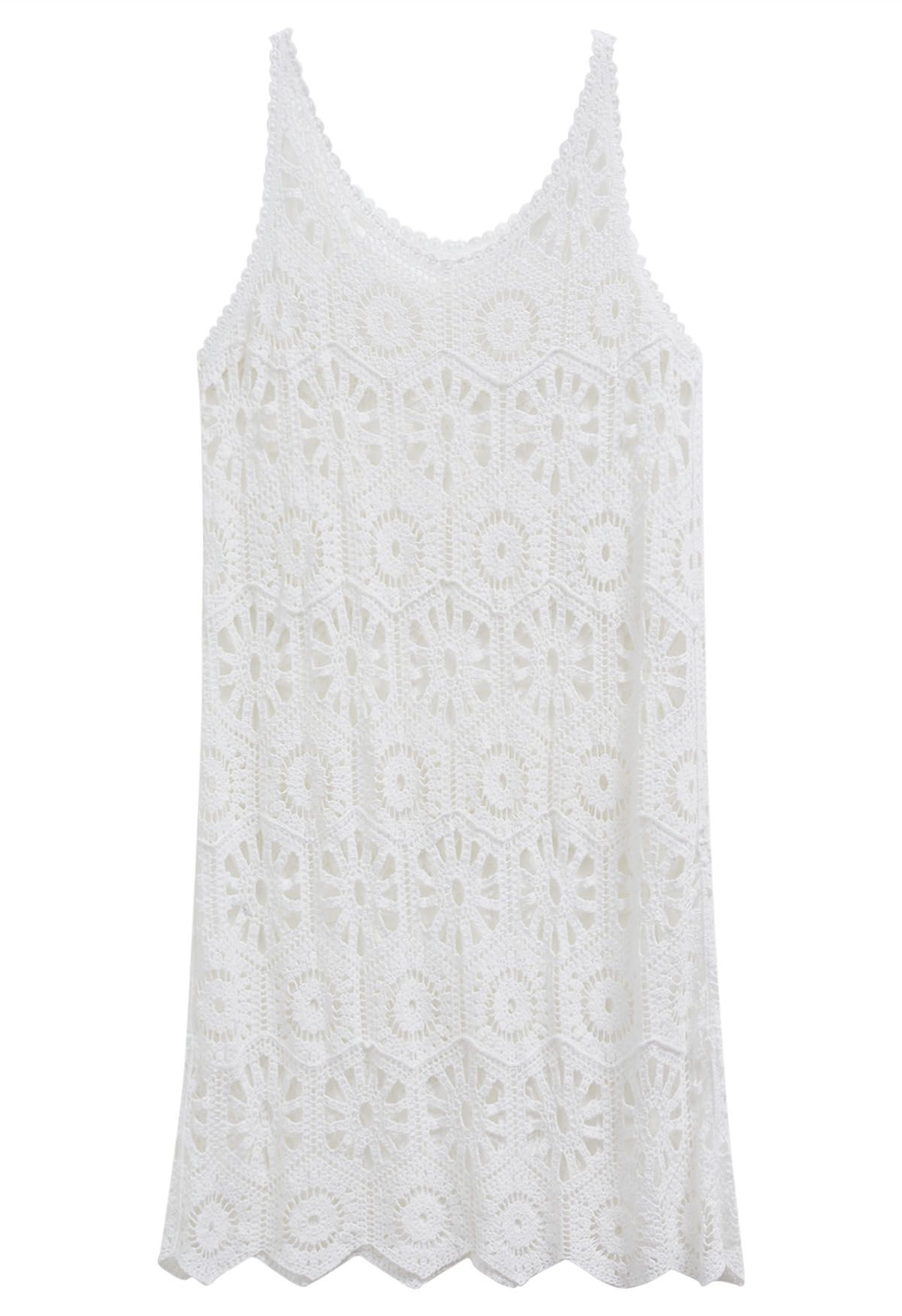 Vestido tipo pareo de crochet con calado bohemio en blanco