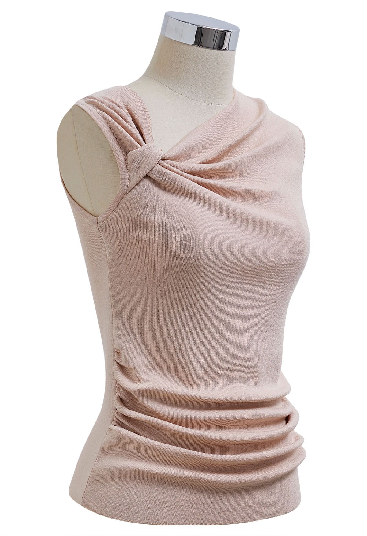 Top de punto sin mangas con nudo lateral en rosa