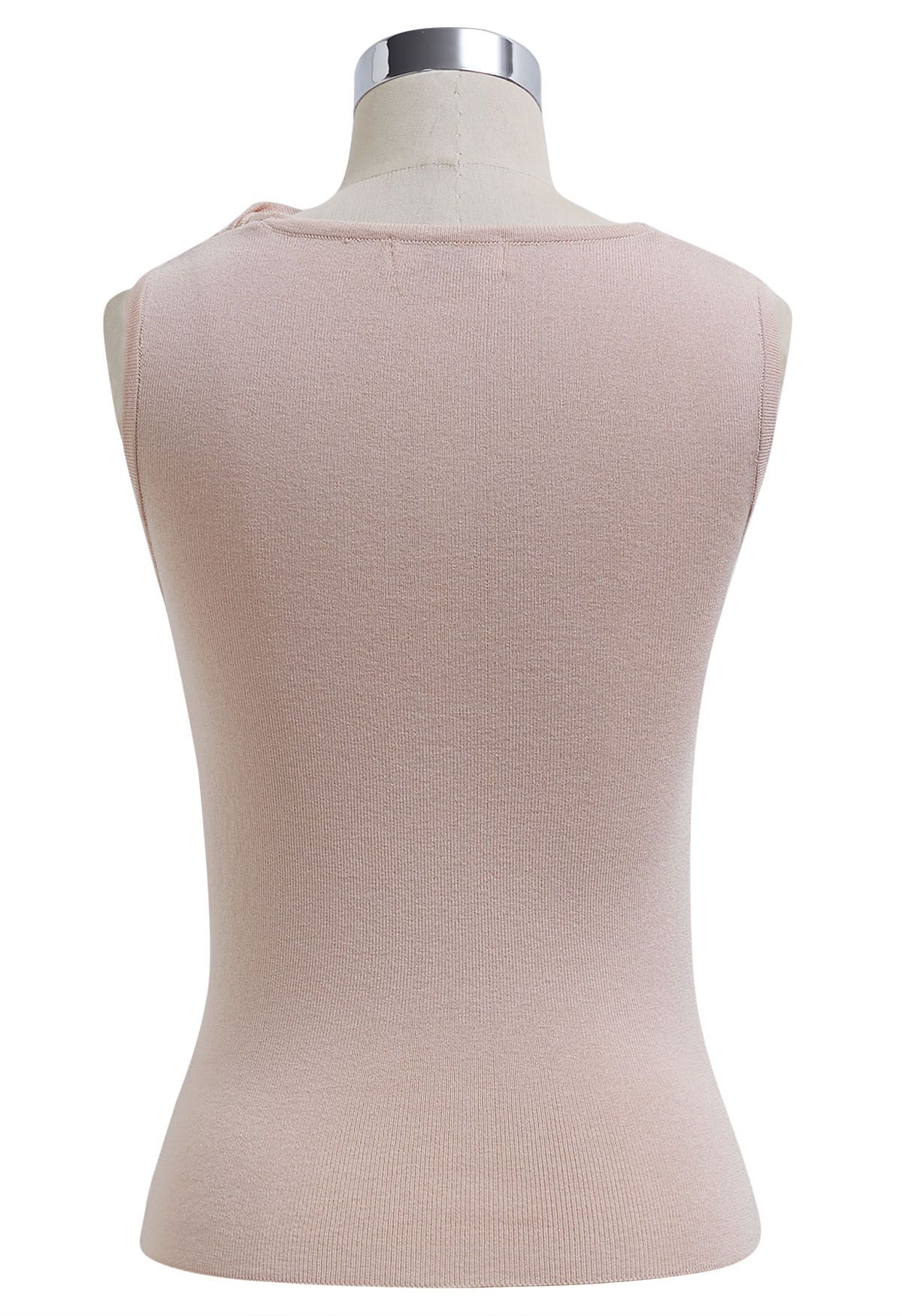 Top de punto sin mangas con nudo lateral en rosa