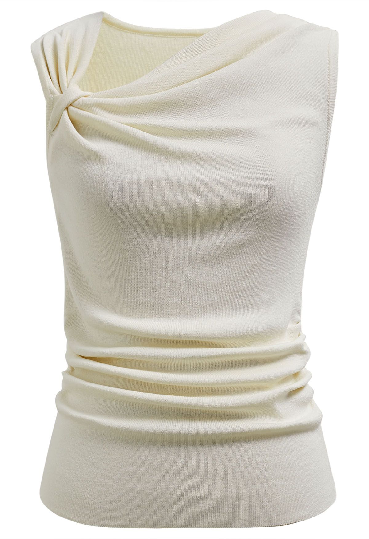 Top de punto sin mangas con nudo lateral en color crema