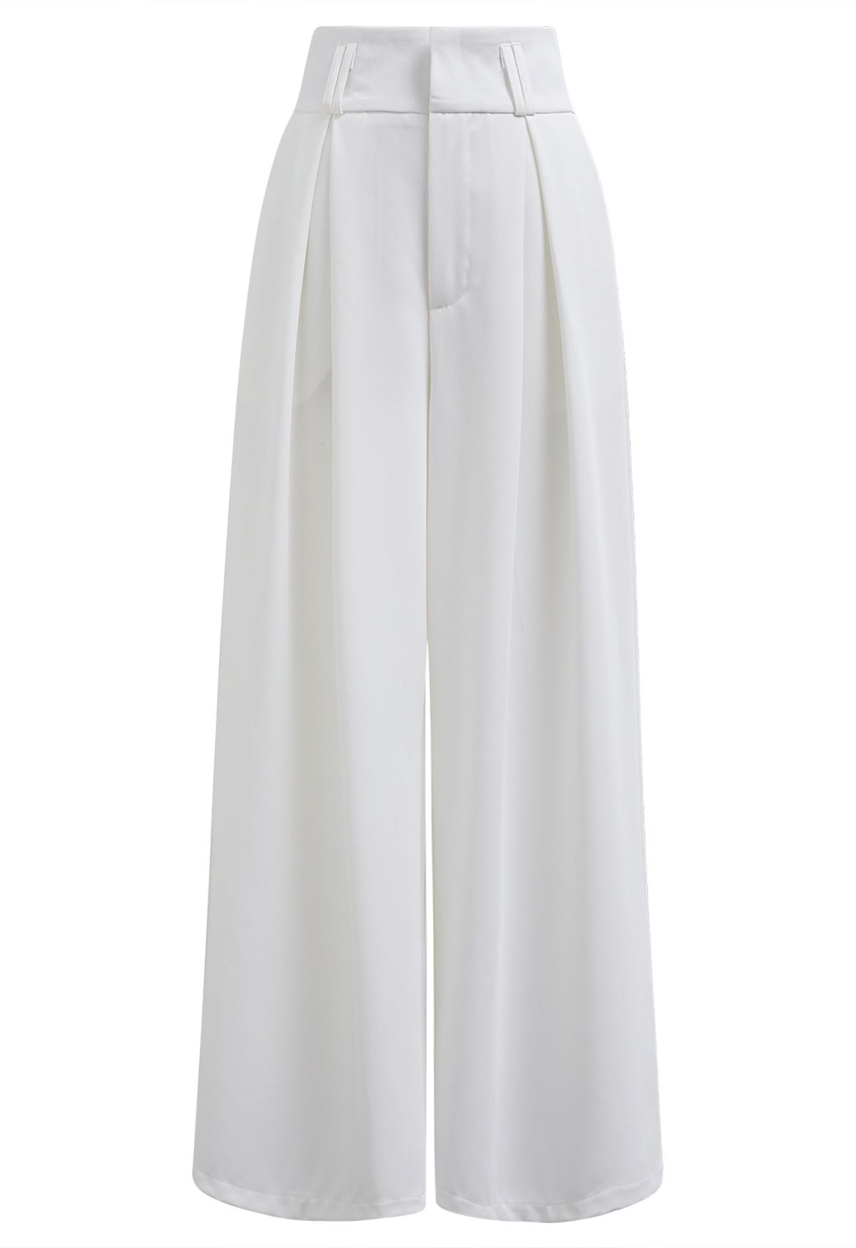 Pantalones plisados de pierna ancha con bolsillo lateral en blanco