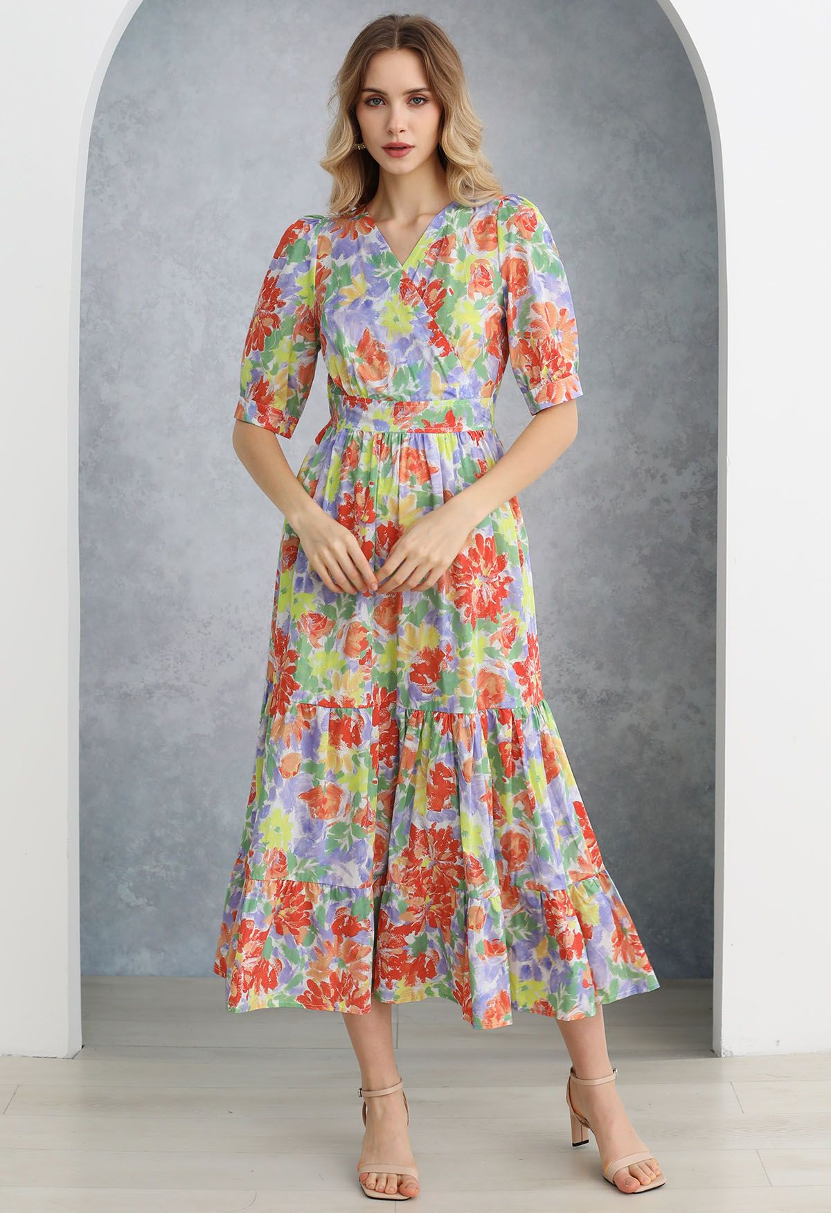 Vestido cruzado con volantes y estampado floral Summer Shine