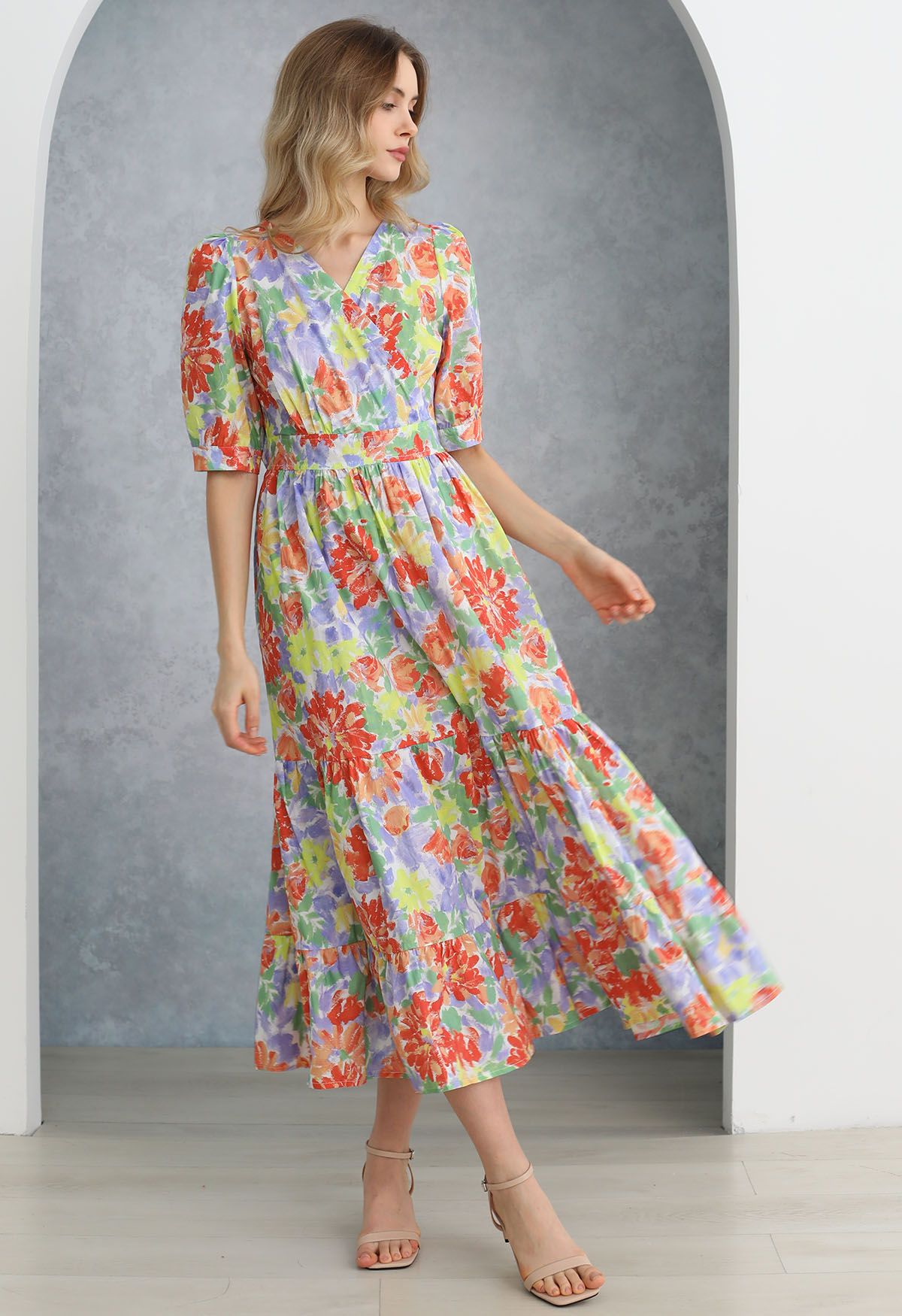 Vestido cruzado con volantes y estampado floral Summer Shine