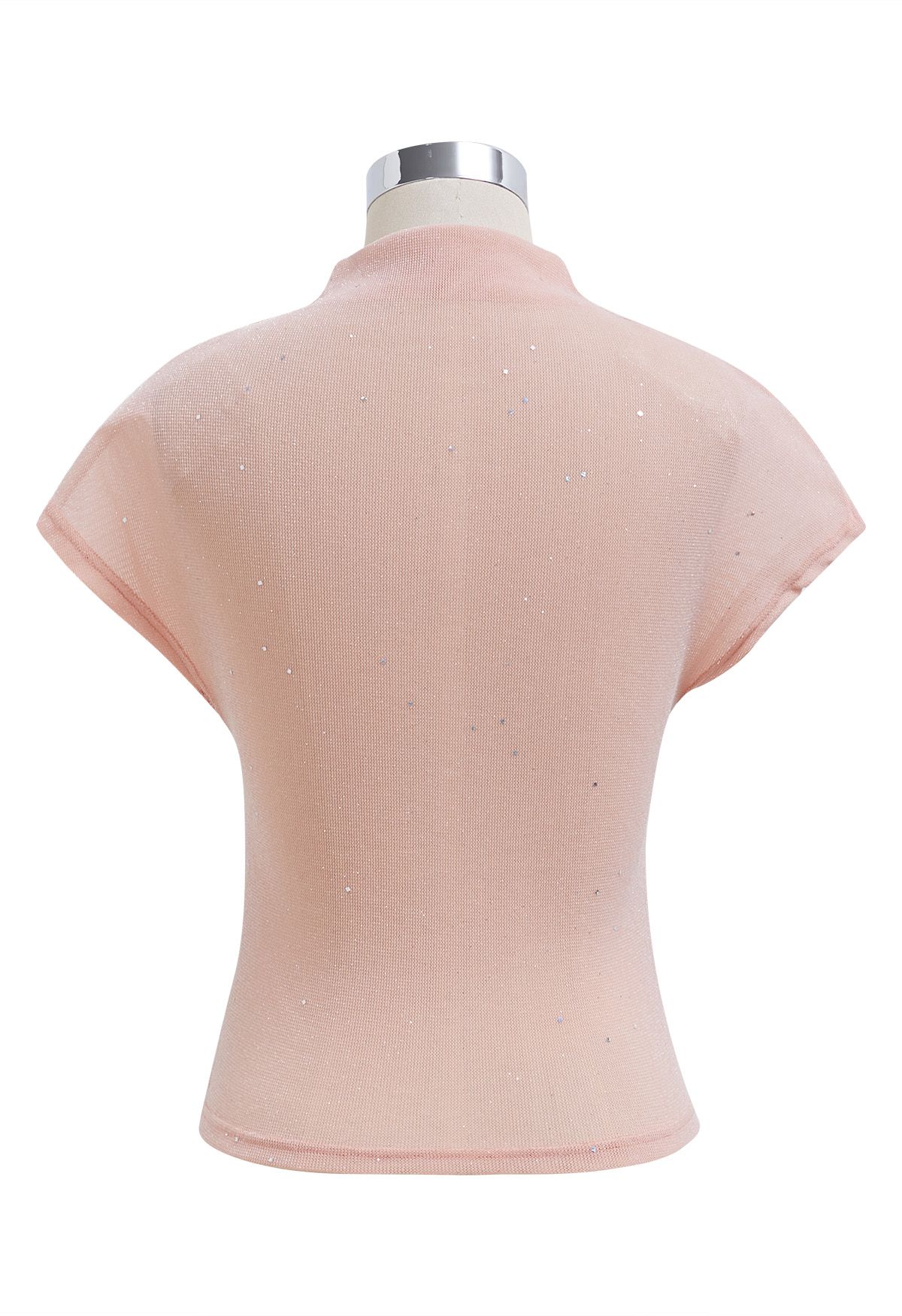 Top de malla con cuello simulado brillante en rosa