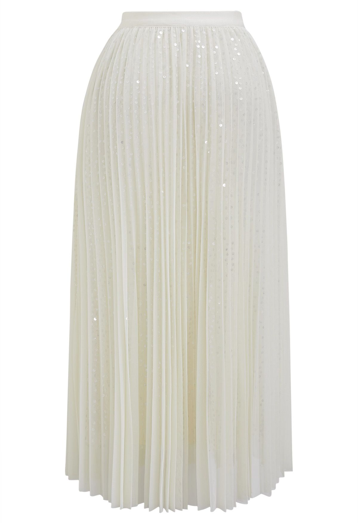 Falda midi de tul de malla con ribete de lentejuelas brillantes en color crema