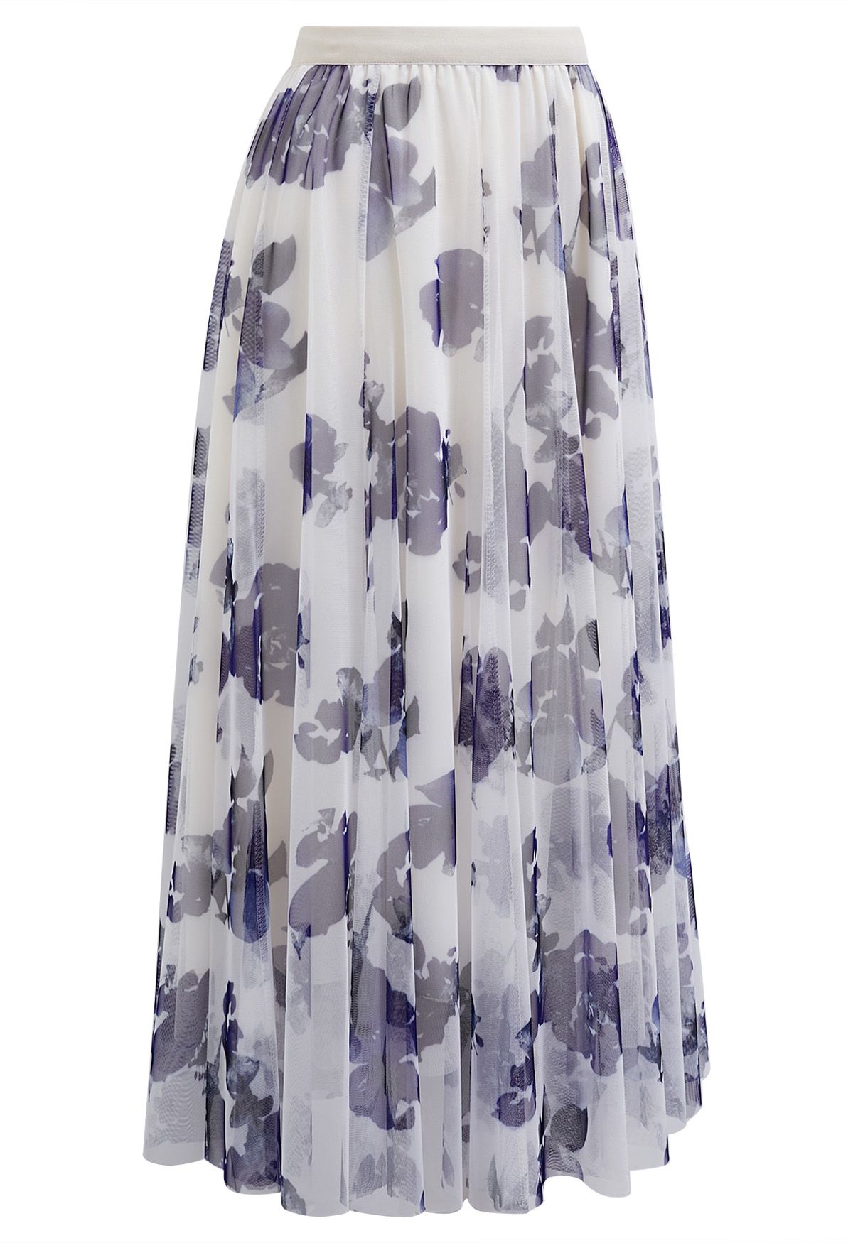 Falda midi de tul de malla floral acuarela en morado