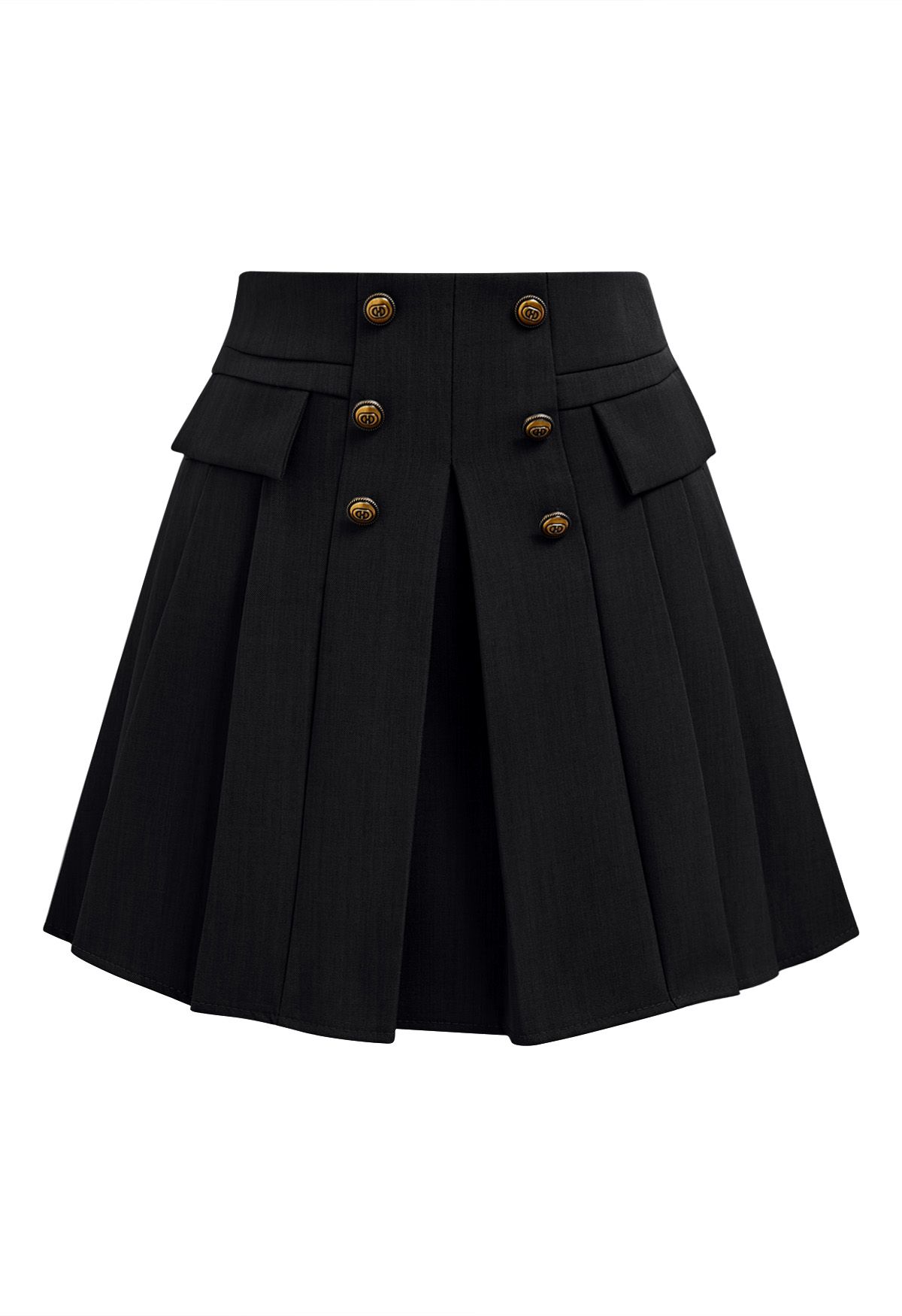 Minifalda pantalón plisada de doble botonadura en negro