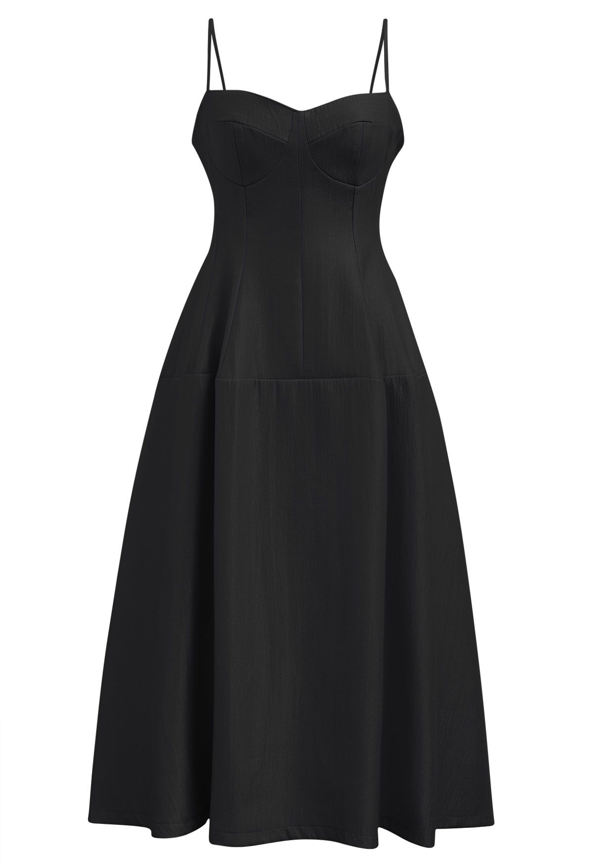 Vestido midi corpiño con tirantes finos fluido en negro