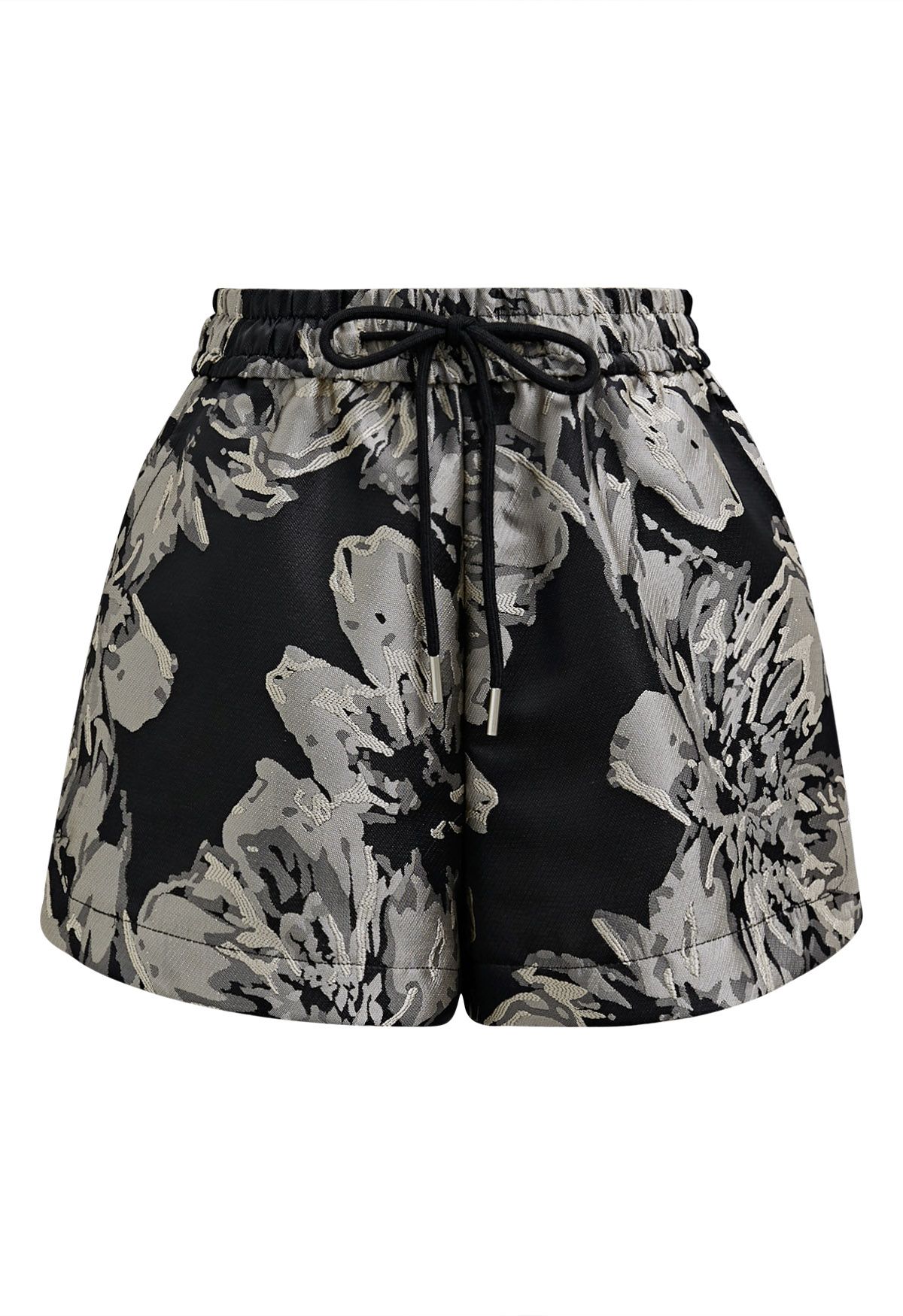 Shorts con cordón en la cintura de jacquard floral 