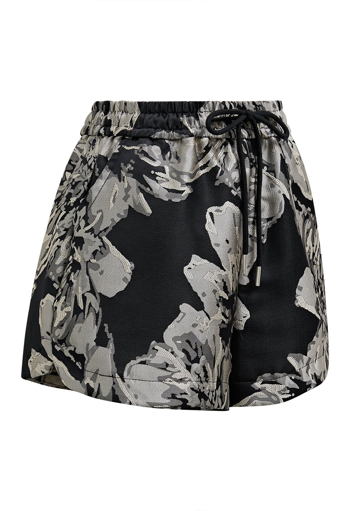 Shorts con cordón en la cintura de jacquard floral 