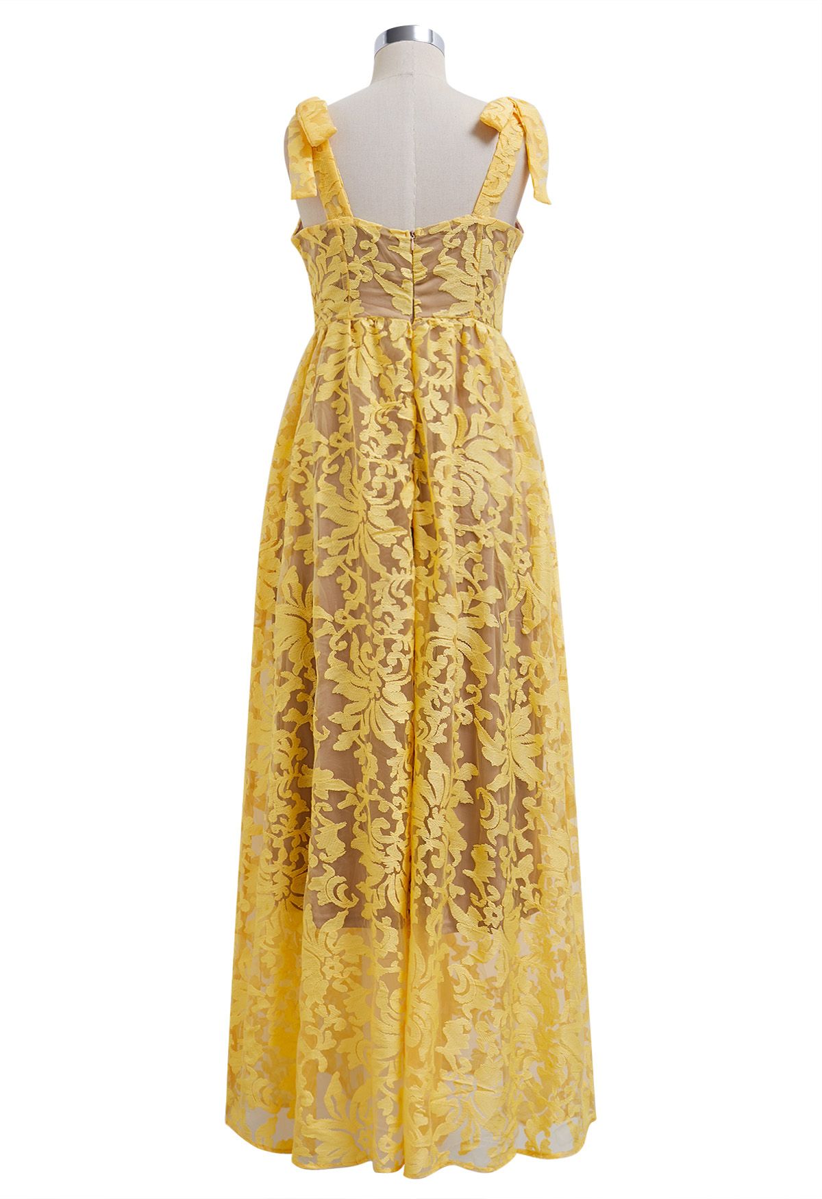 Vestido camisola de organza floral bordado amarillo