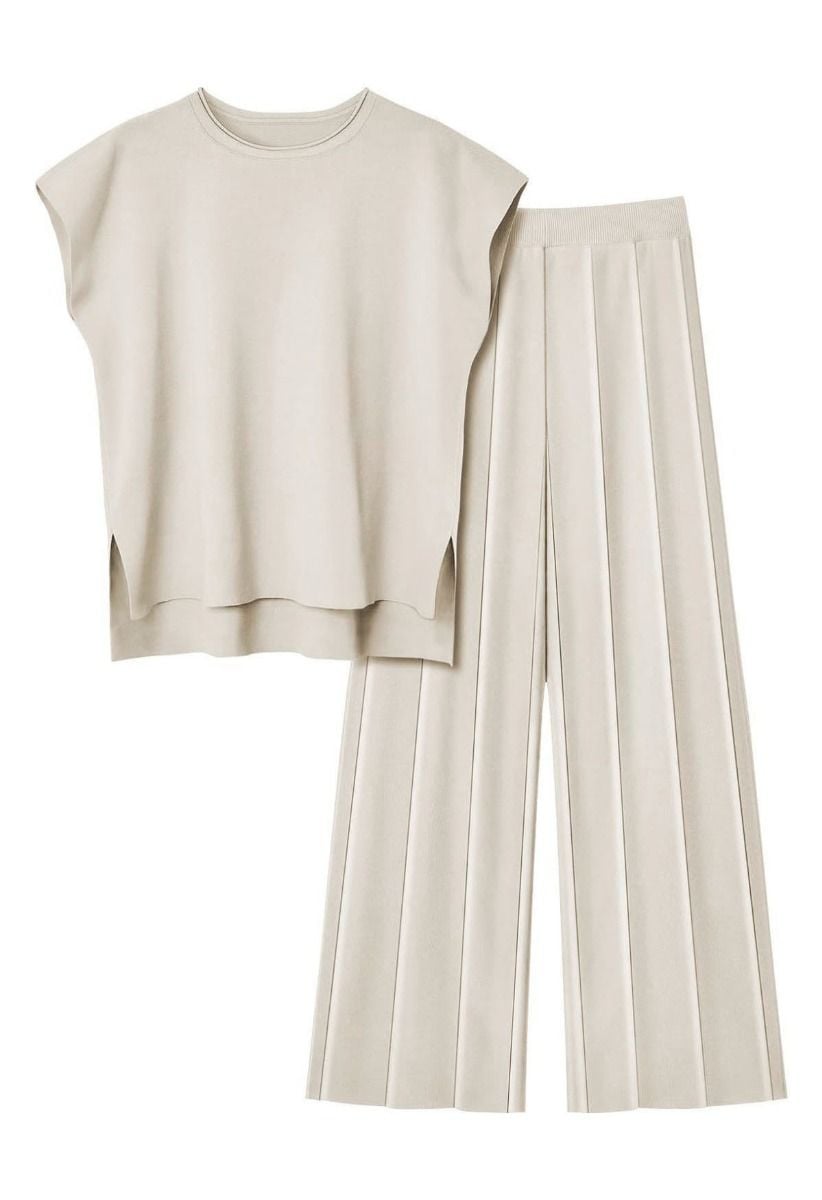 Conjunto de top sin mangas y pantalones rectos Daily Comfort en color avena