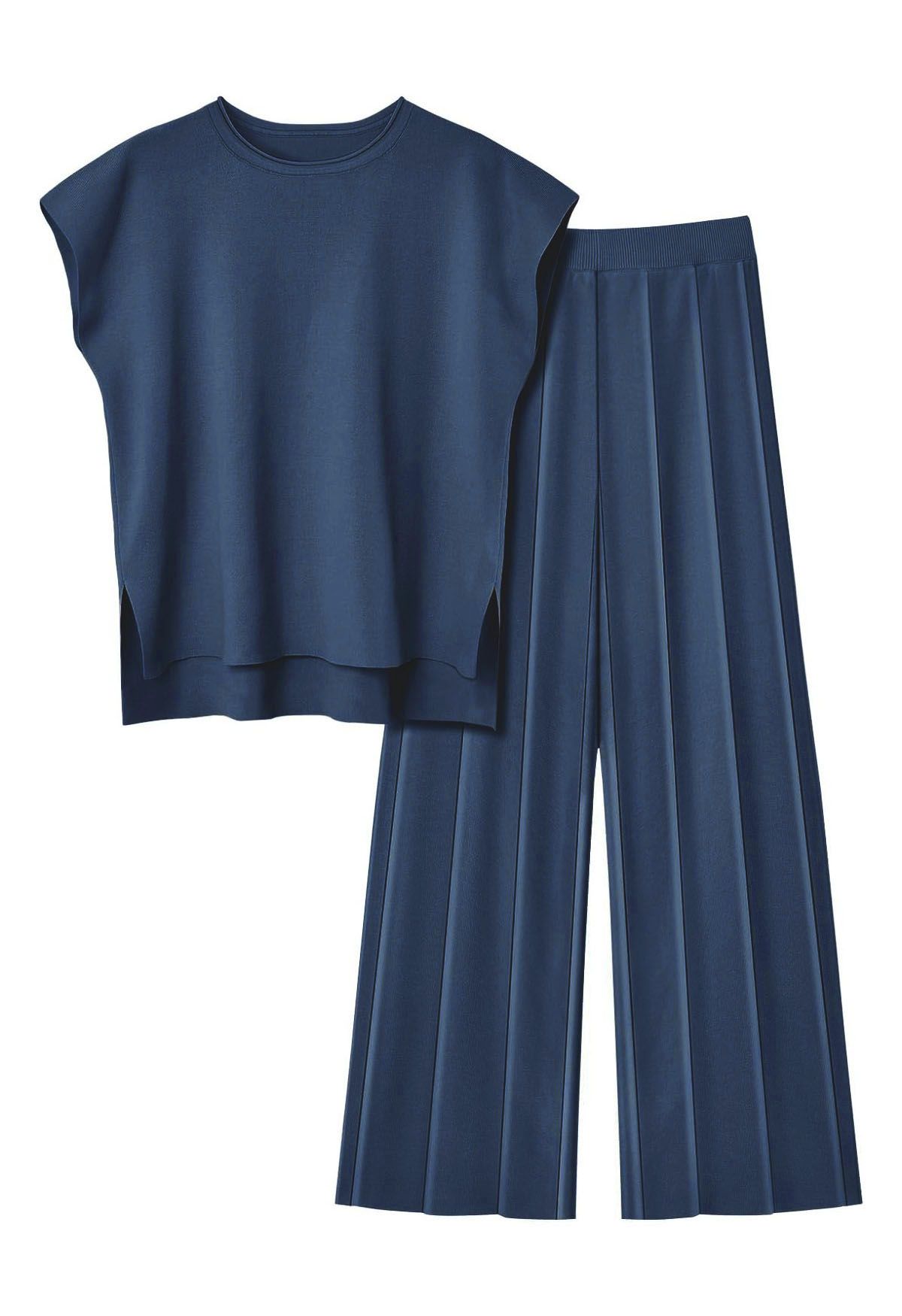 Conjunto de top sin mangas y pantalones rectos Daily Comfort en azul marino