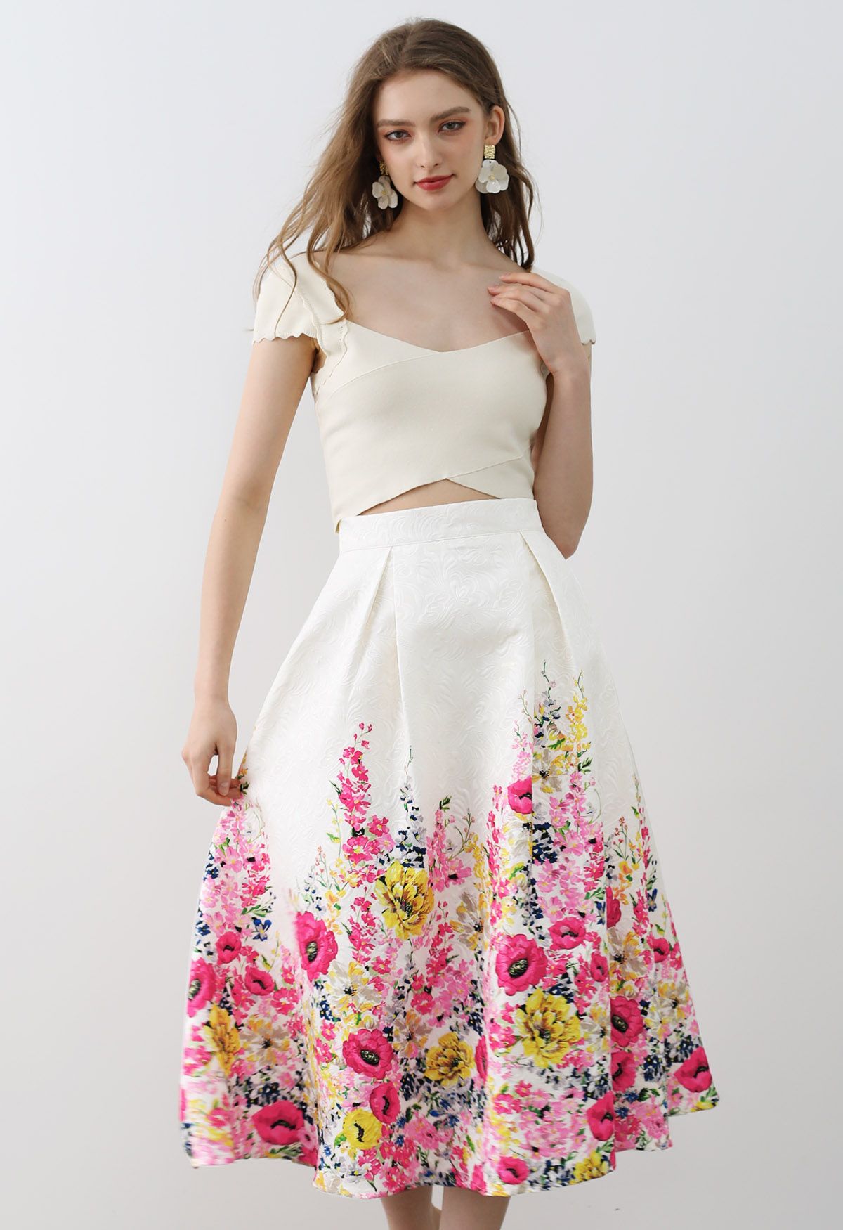 Falda midi de jacquard Blooming Garden