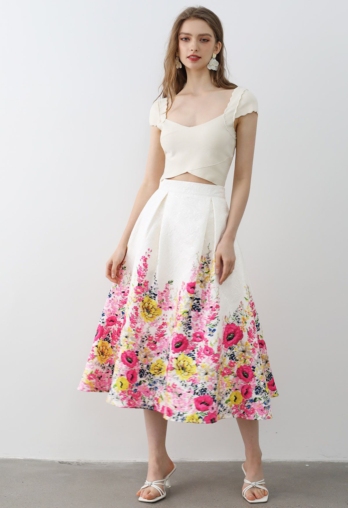 Falda midi de jacquard Blooming Garden