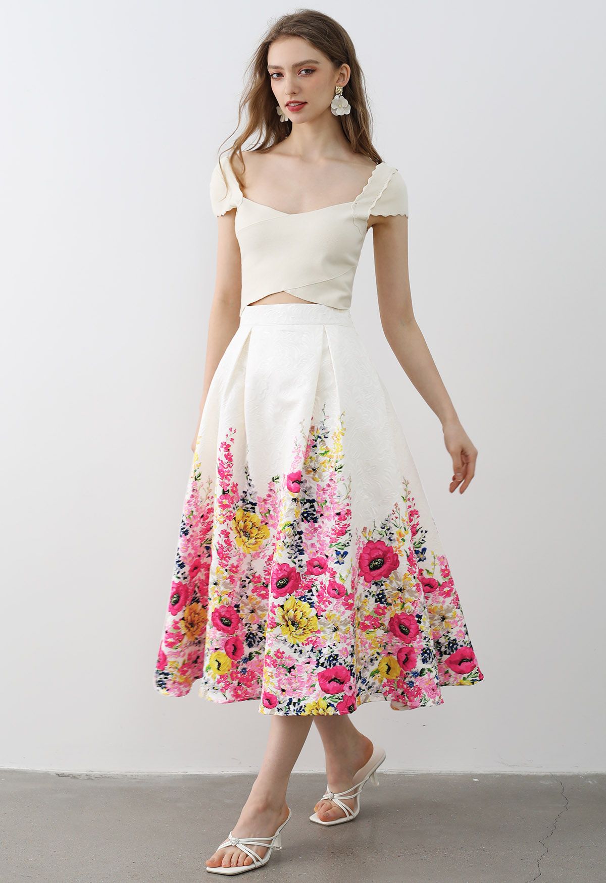 Falda midi de jacquard Blooming Garden